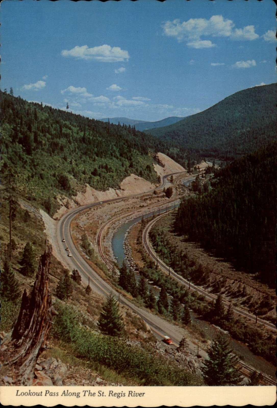Saltese Montana Hwy 10 Northern Pacific Railroad St Regis River vintage postcard