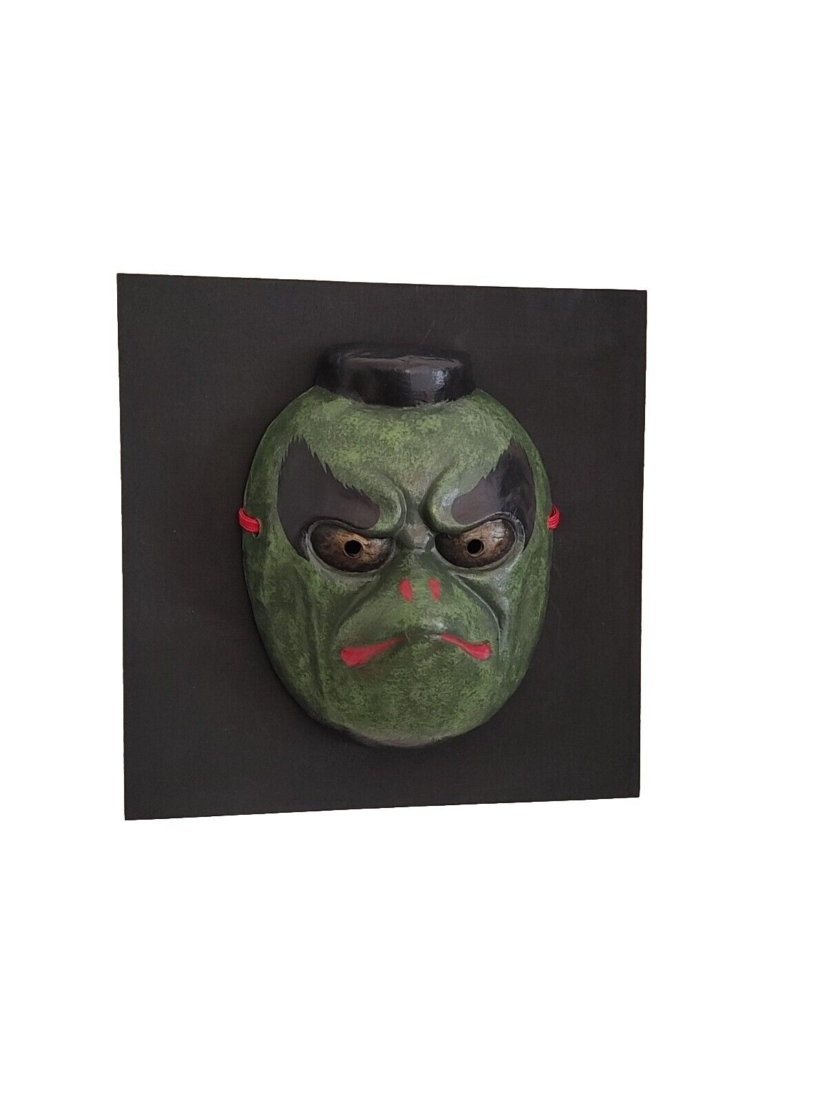 Green Tengu Mask Hariko Traditional Japanese Style Yokai Noh Handmade 6 Inch.