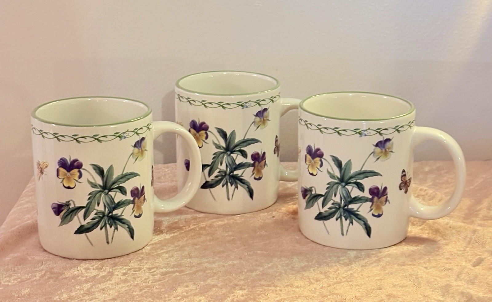 Vintage Set of 3 Mugs by Studio Nova Mikasa in Garden Bloom Y2372 Pansies Lily