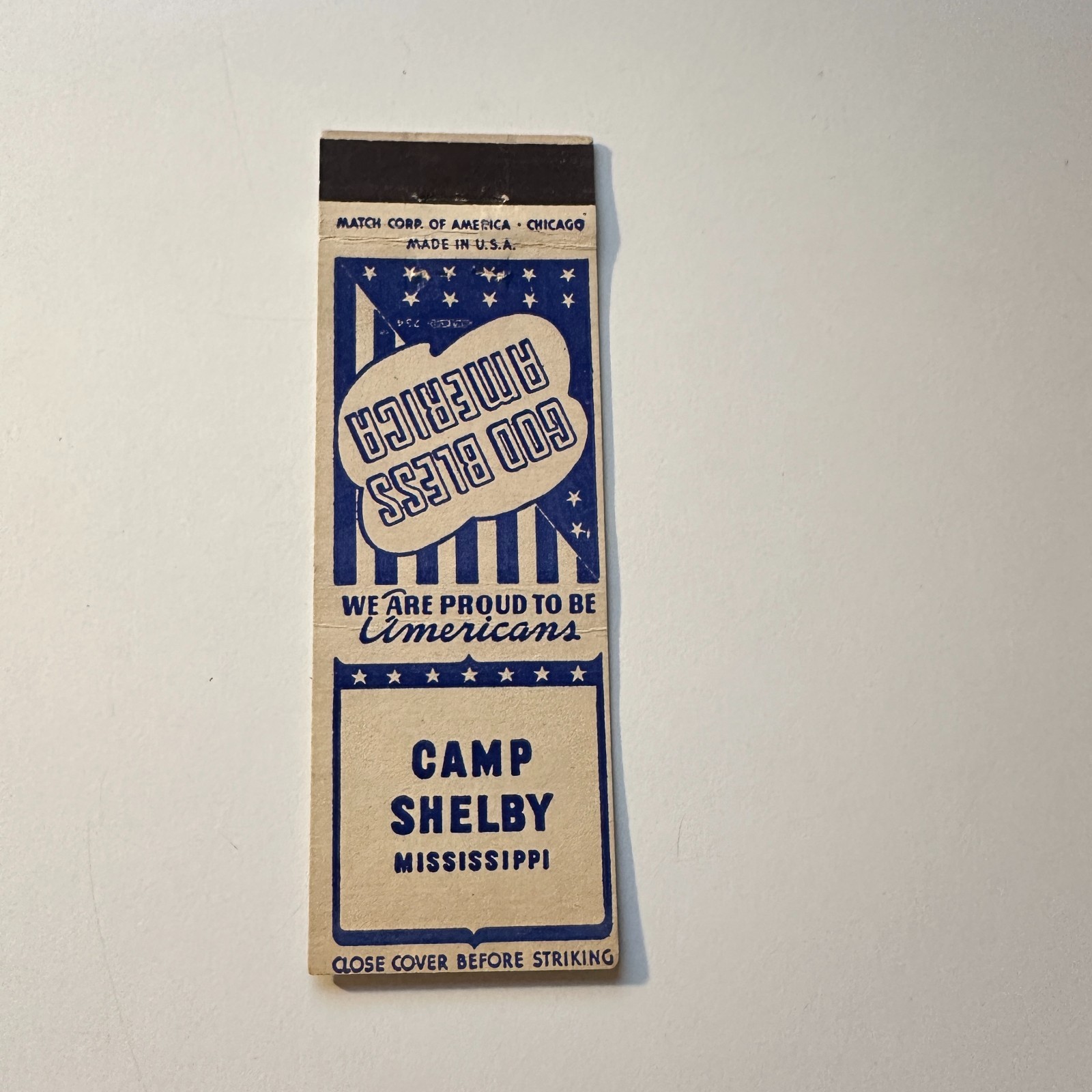 Camp Shelby Proud To Be Americans Mississippi Vintage Matchbook Cover 5MB126-1