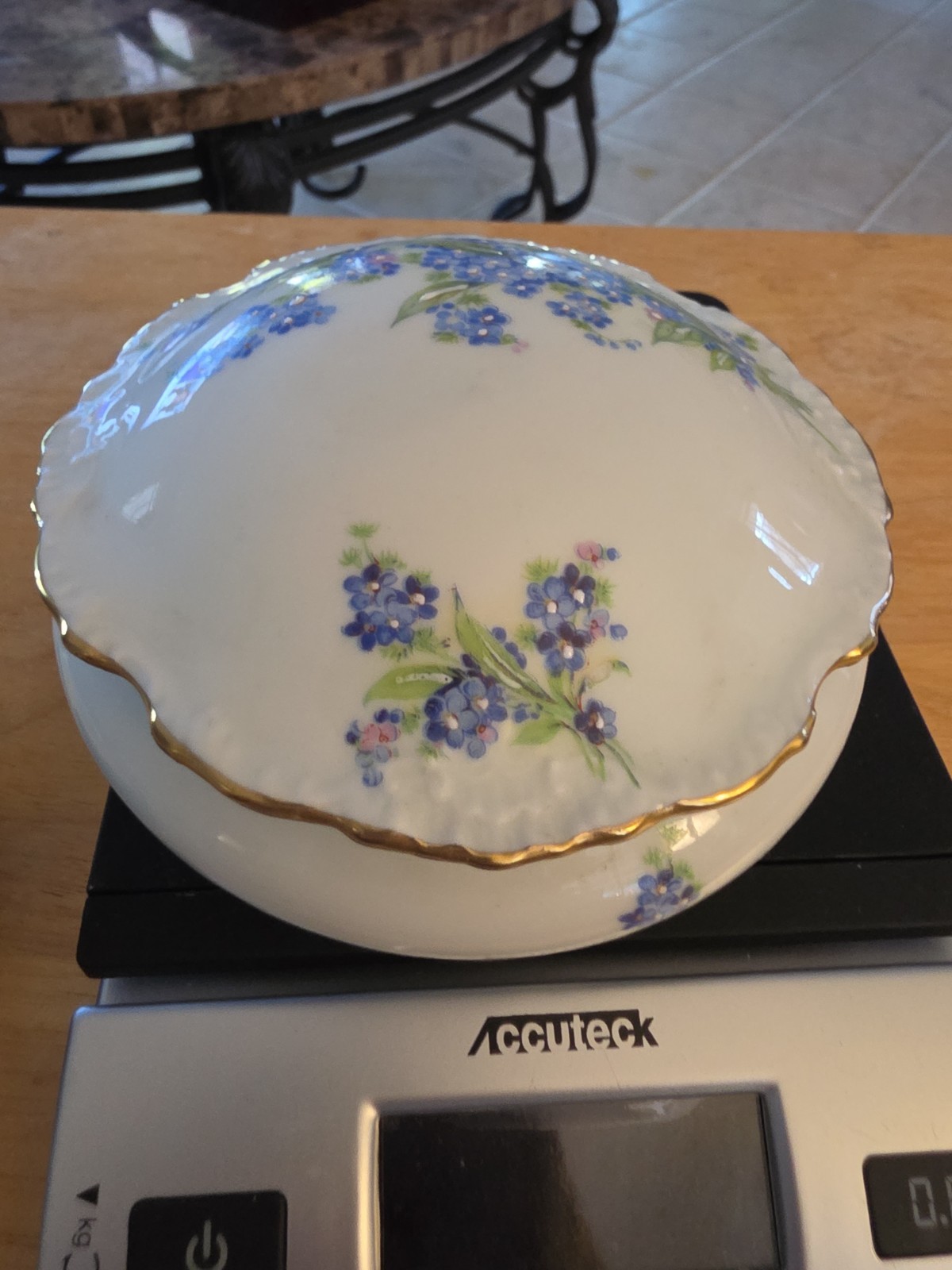 Vintage Chamart Limoges France Porcelain Covered Bowl Lidded Box Forget Me Nots
