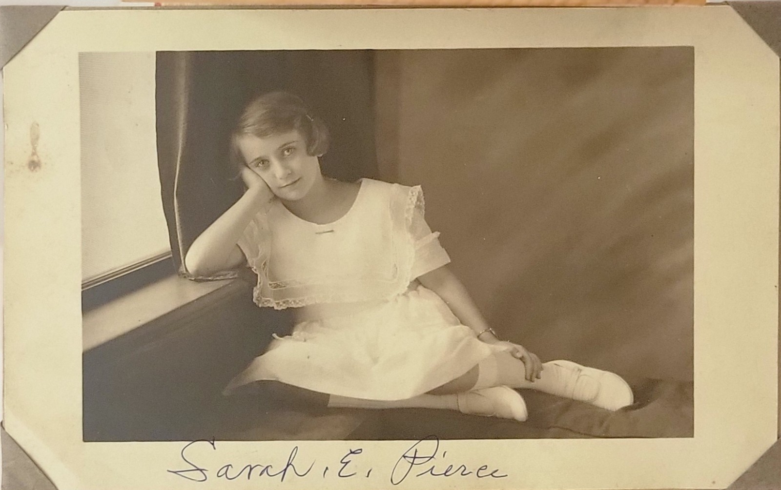 Antique 1920s RPPC Photo Postcard Seated Young Girl White Dress Sarah E Pierce