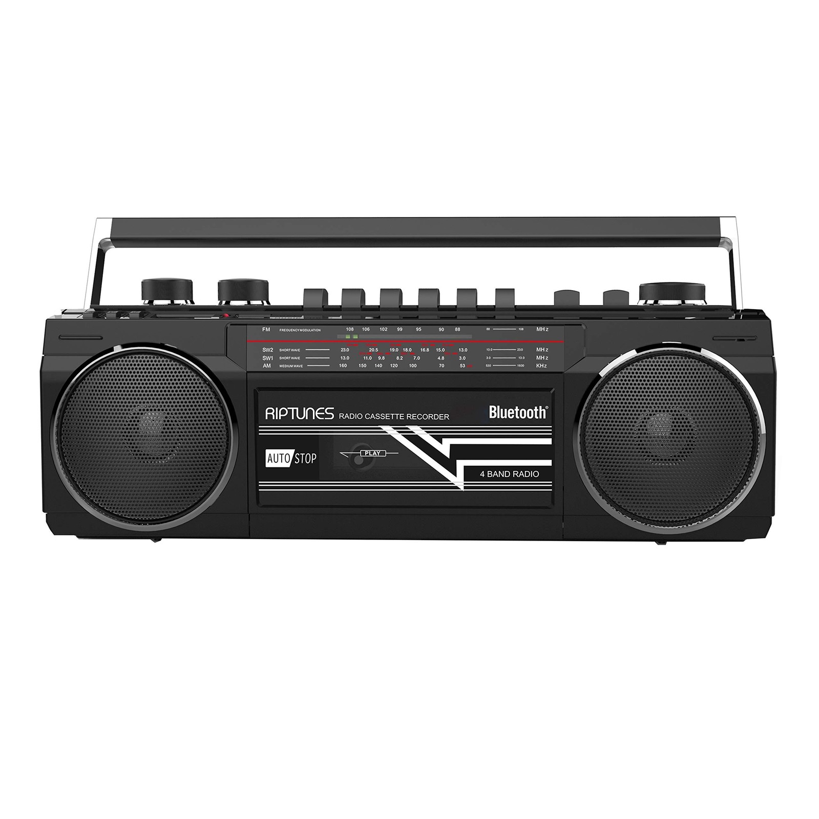 Riptunes Cassette Boombox, Retro Blueooth Boombox, Cassette Player and Record...