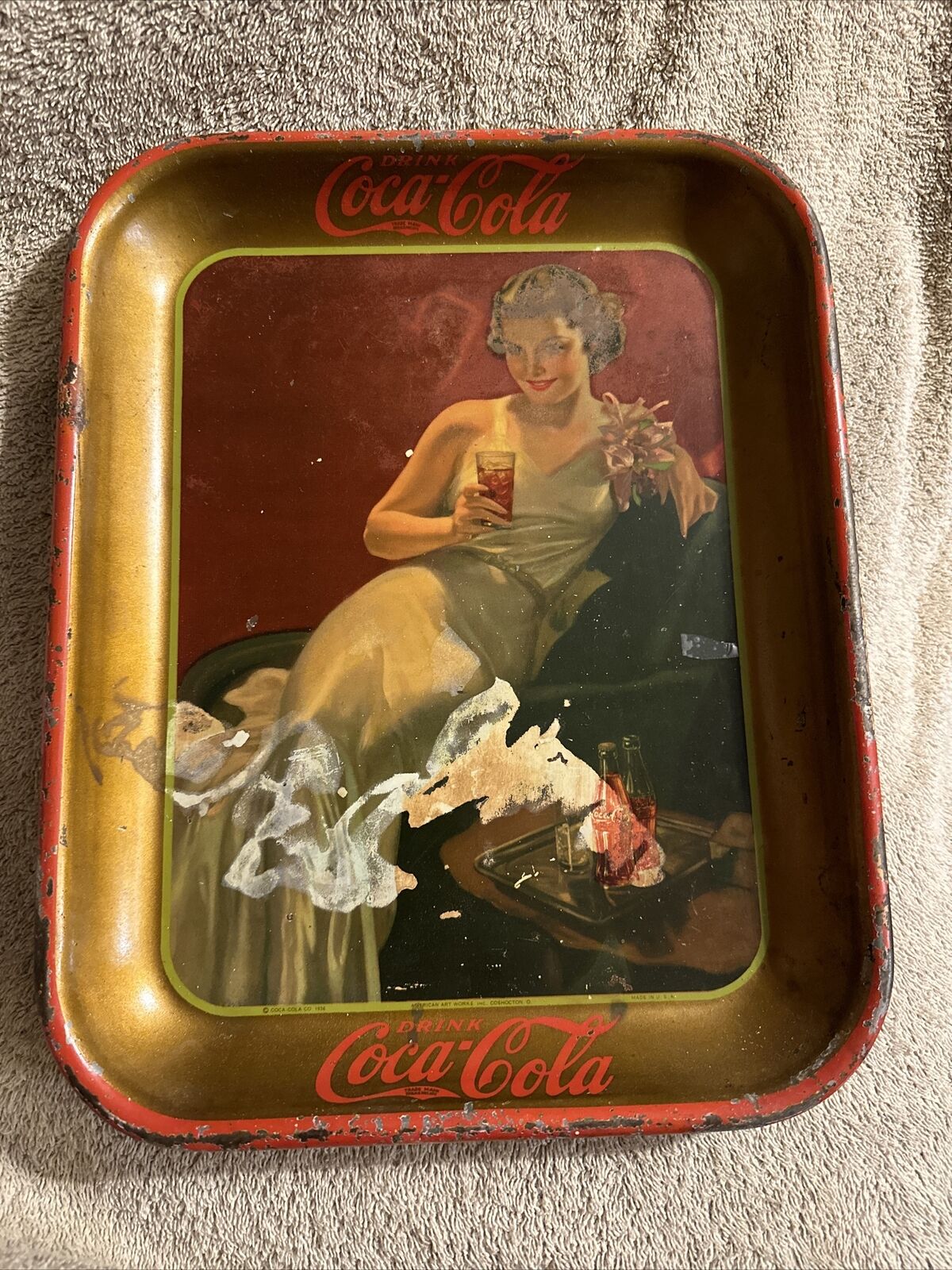 Vintage 1936 Coca-Cola Coke Metal Advertising Serving Tray \