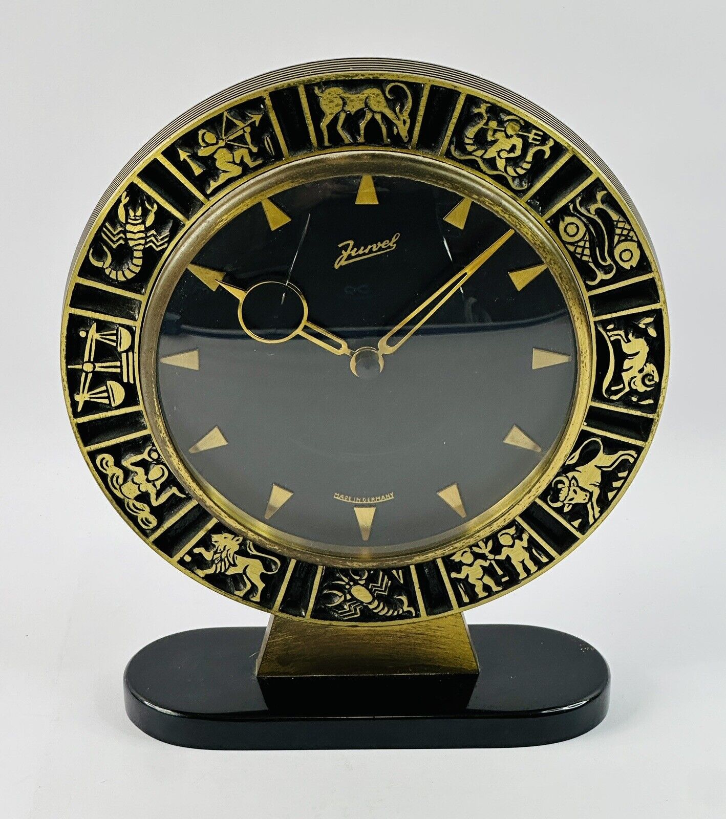 1950’s Brass Zodiac Astrology Mantle Clock By Jurvel (Made In Germany)