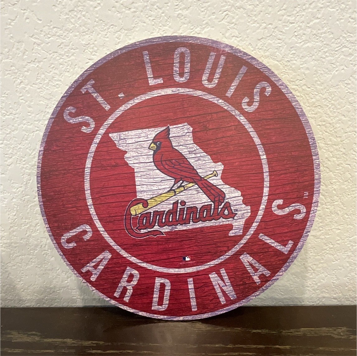 St. Louis Cardinals Round Wooden Printed Wall Plaque Sign  MLB Red