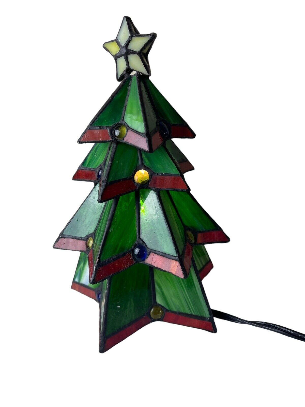 Elements Stained Glass Light Up Tabletop Christmas Tree Electric Lamp