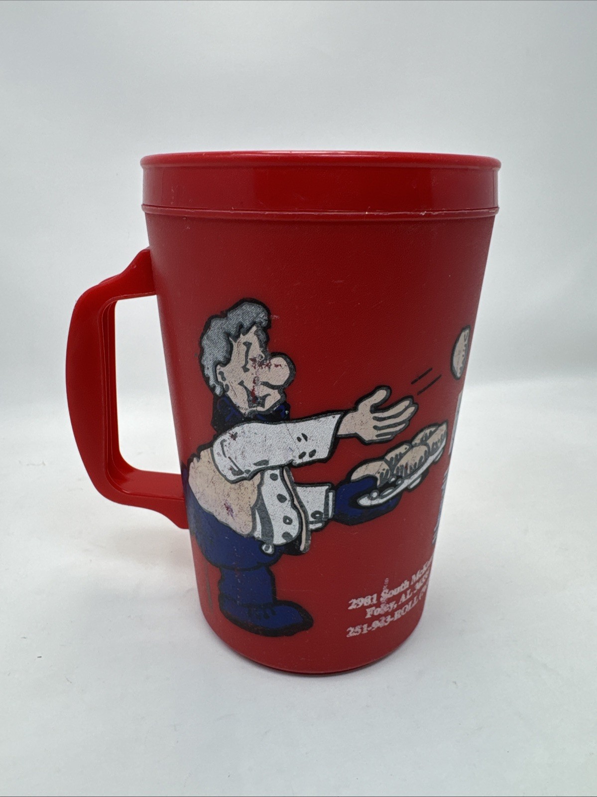 Head's Up Lambert's Cafe Throwed Rolls 32 oz Red Insulated Mug Thermo No Lid.