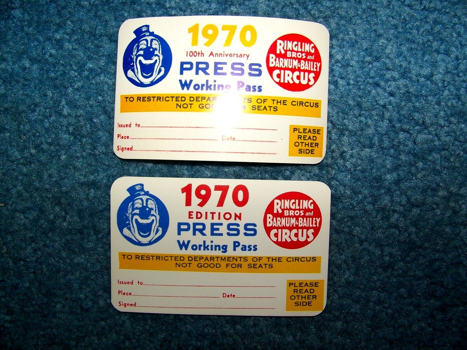 1970  Ringling  Bros And Barnum & Bailey Circus  Press Working cards - 