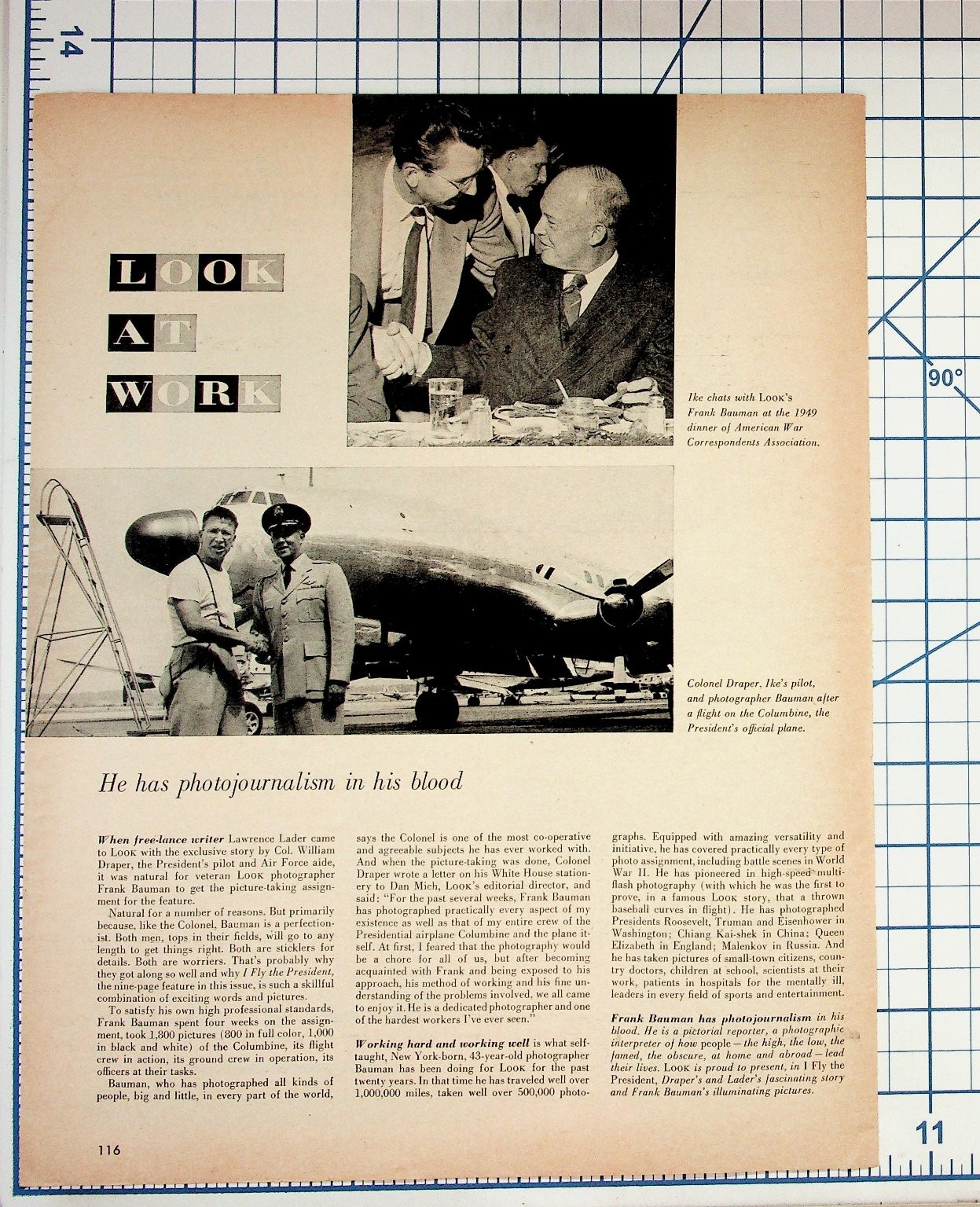 1949 LOOK Magazine Page Frank Bauman Eisenhower Columbine Photojournalism 1949 LOOK Magazine Page Frank Bauman Eisenhower Columbine Photojournalism