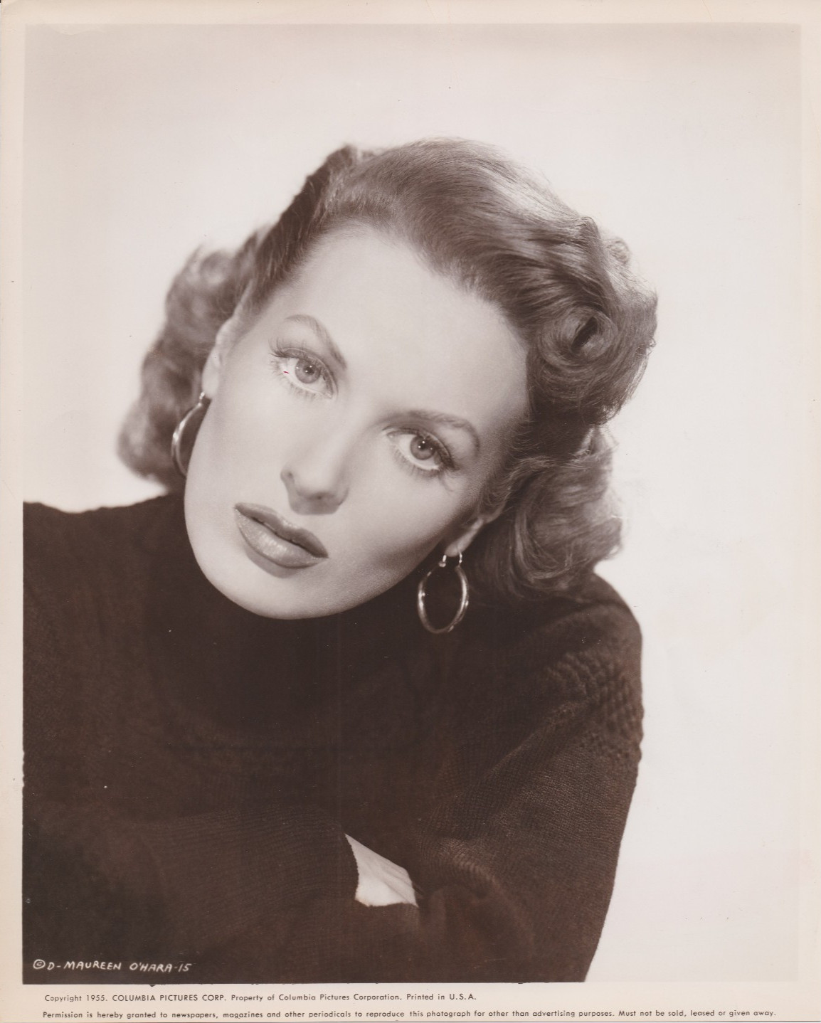1955 Press Photo Beautiful Red-Haired Actress Maureen O\'Hara