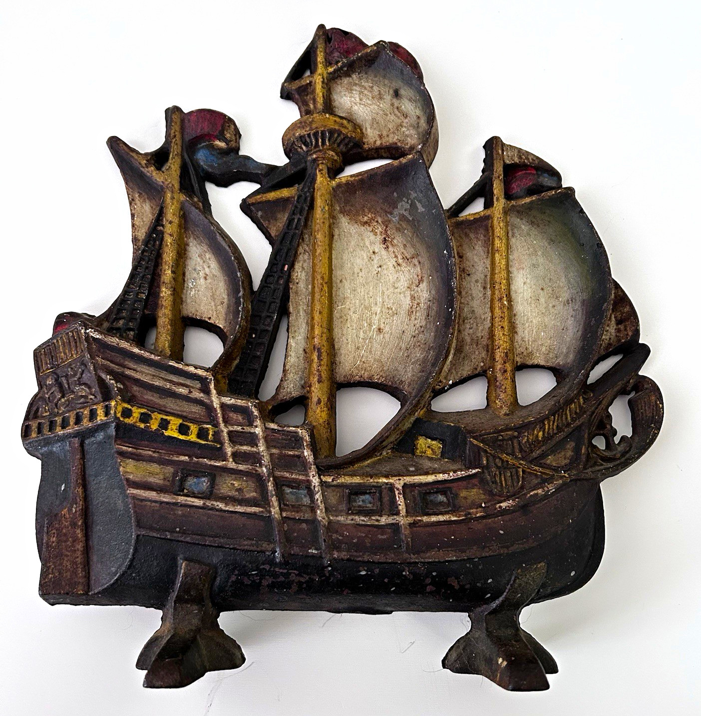 Galleon Clipper Ship Doorstop Cast Iron Nautical Vintage Antique Rusty 6.25#