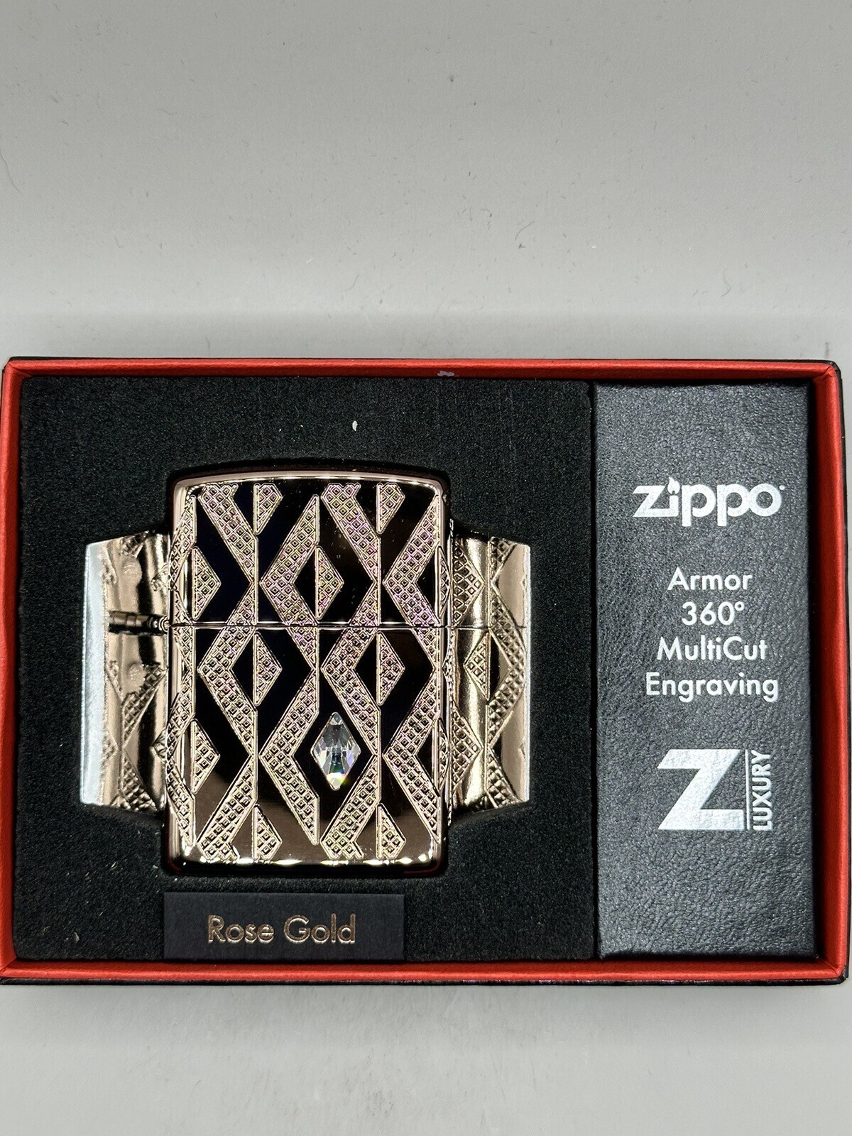 Geometric Diamond MultiCut Engraved Design Rose Gold Armor Zippo New 49702