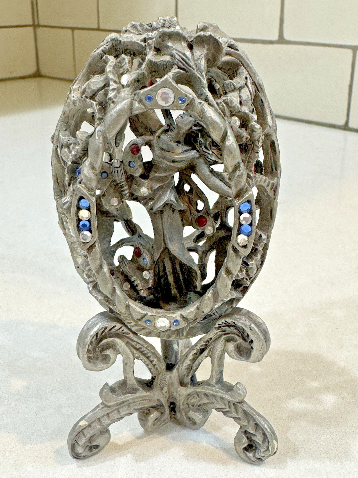 SUNGLO Vintage 1990s Pewter Fairy Woman Figure w/Swarovski Crystals Butterflies