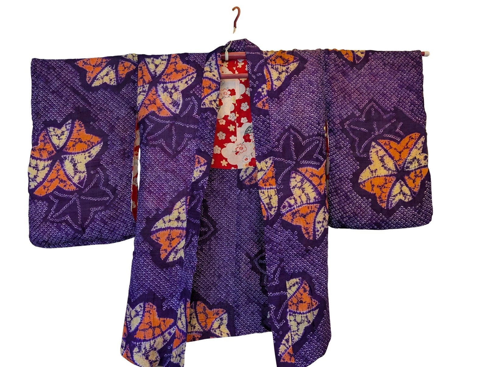 Antique Japanese Women's Shibori Silk Haori Jacket ~100 Years Old Sakura Lining