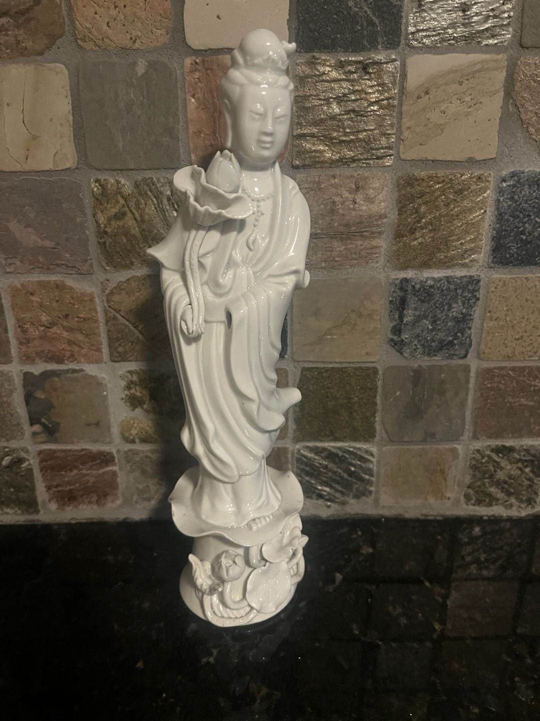 Chinese Blanc de Chine Porcelain Guanyin Lotus Figurine White