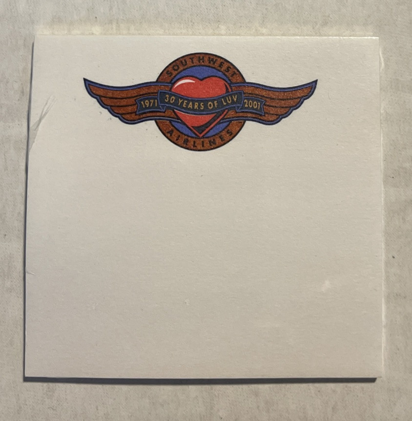 SOUTHWEST AIRLINES 30th Anniversary Post It notes 30 Years of LUV New Sealed ✈️
