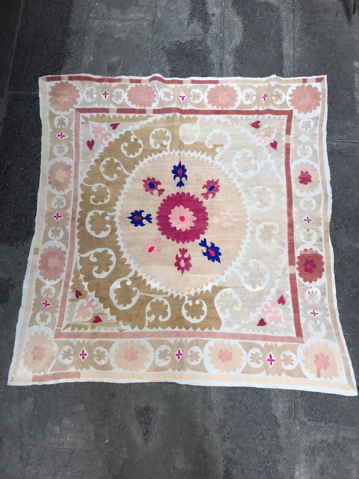 Uzbek handmade suzani cover, vintage suzani tablecover, bohemian home decor