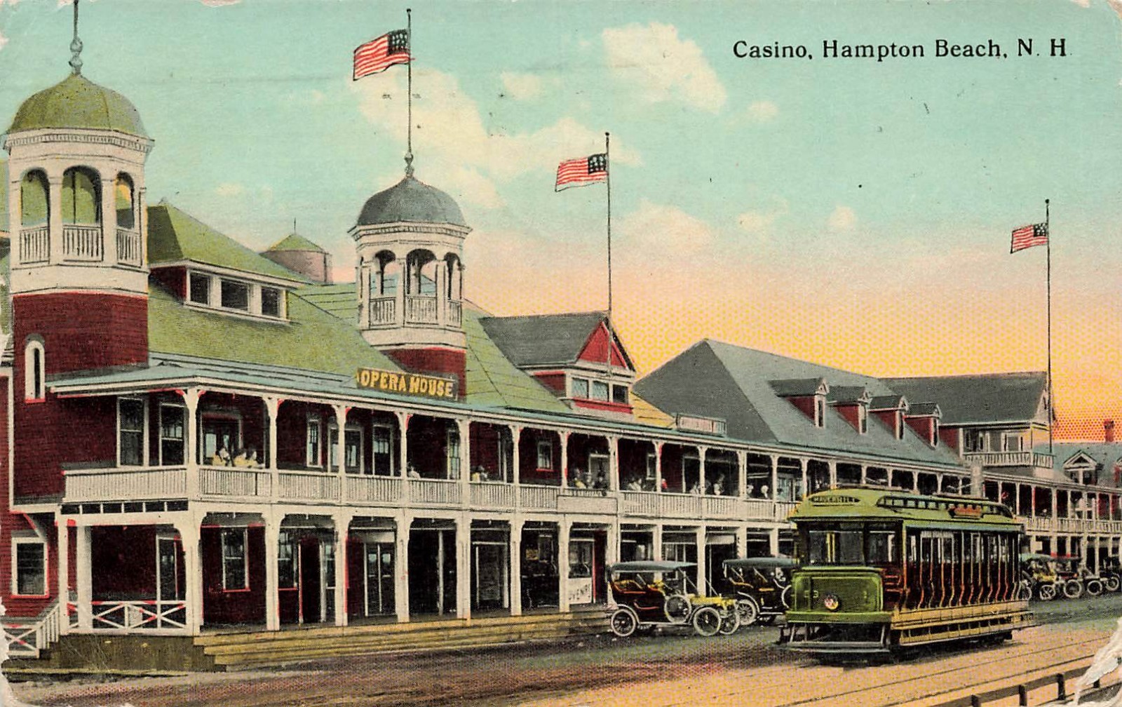 1912 NEW HAMPSHIRE POSTCARD: TROLLEY BY CASINO, HAMPTON BEACH, NH