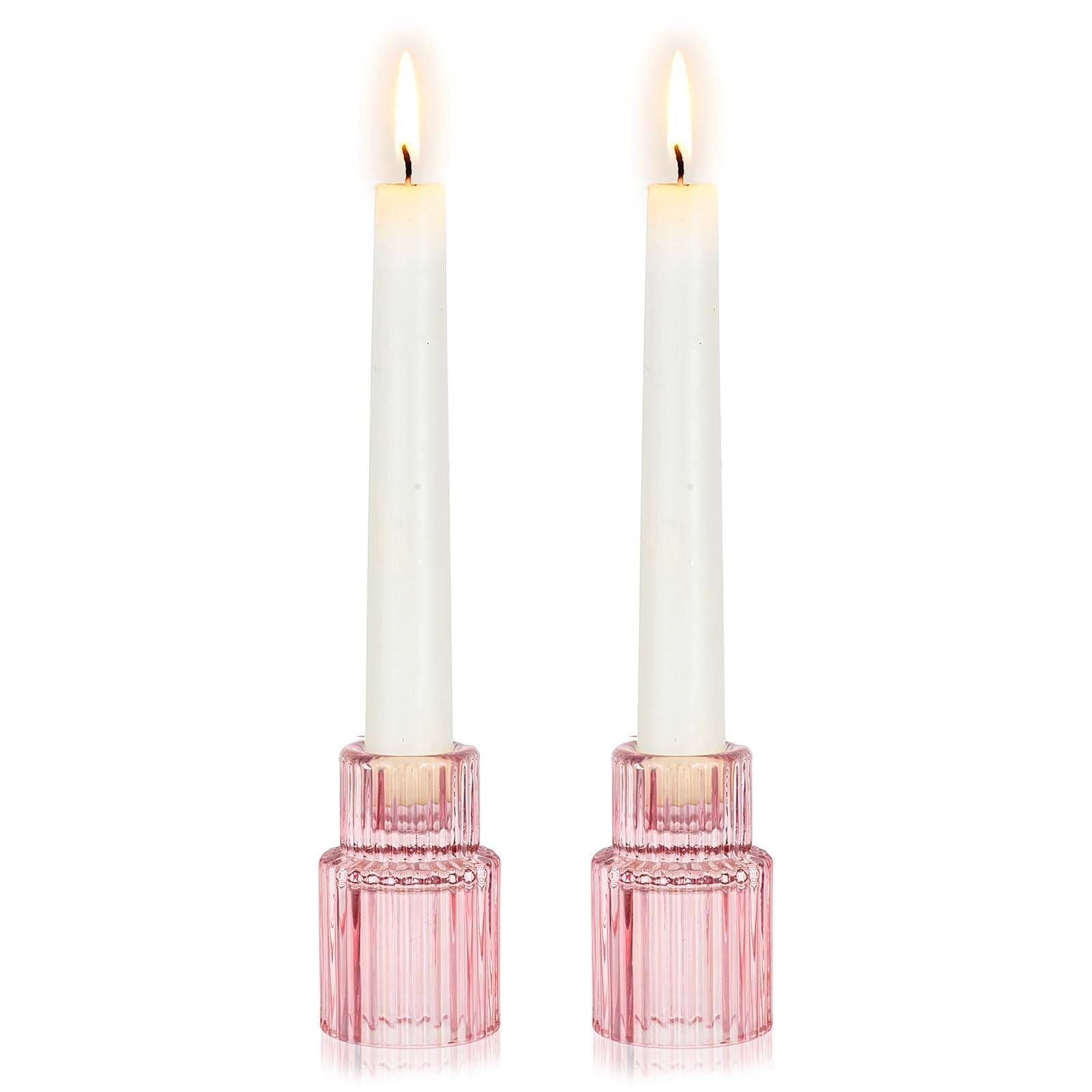 Hewory Glass Pink Candle Holder Bulk, 2PCS Valentines Taper Candle Holders