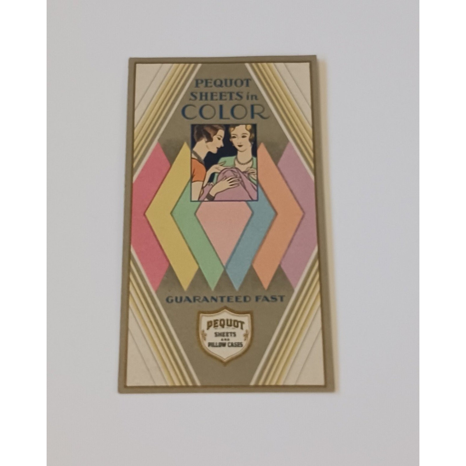 Vintage 1920s 30s Pequot Sheets Color Swatch Card Ephemera Art Deco Linen Ad