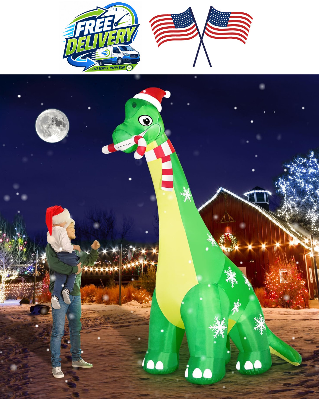 13FT Giant Dinosaur Christmas Inflatable with LED Lights, Blower, Santa Hat