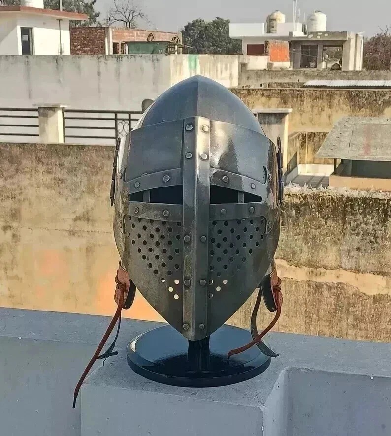 Knight LARP Steel Helmet  Halloween Bascinet Barbuta Helmet Medieval