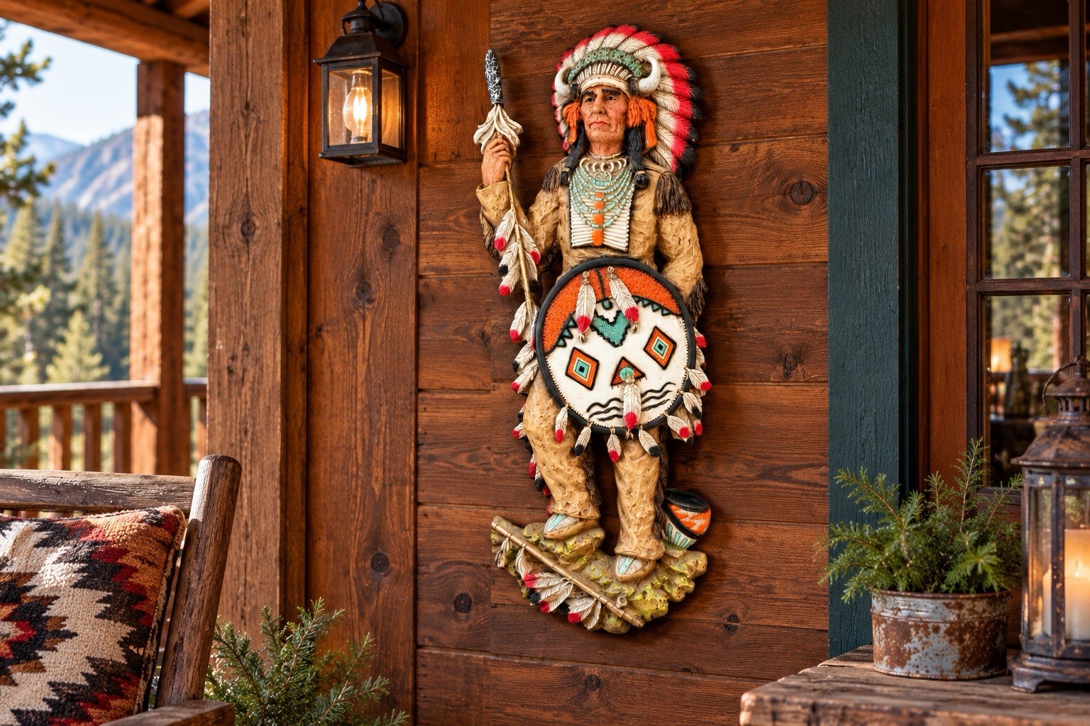 Old Vtg Standing 1975 Native Indian Chief Wall Piece V. Kendrick Chicago USA