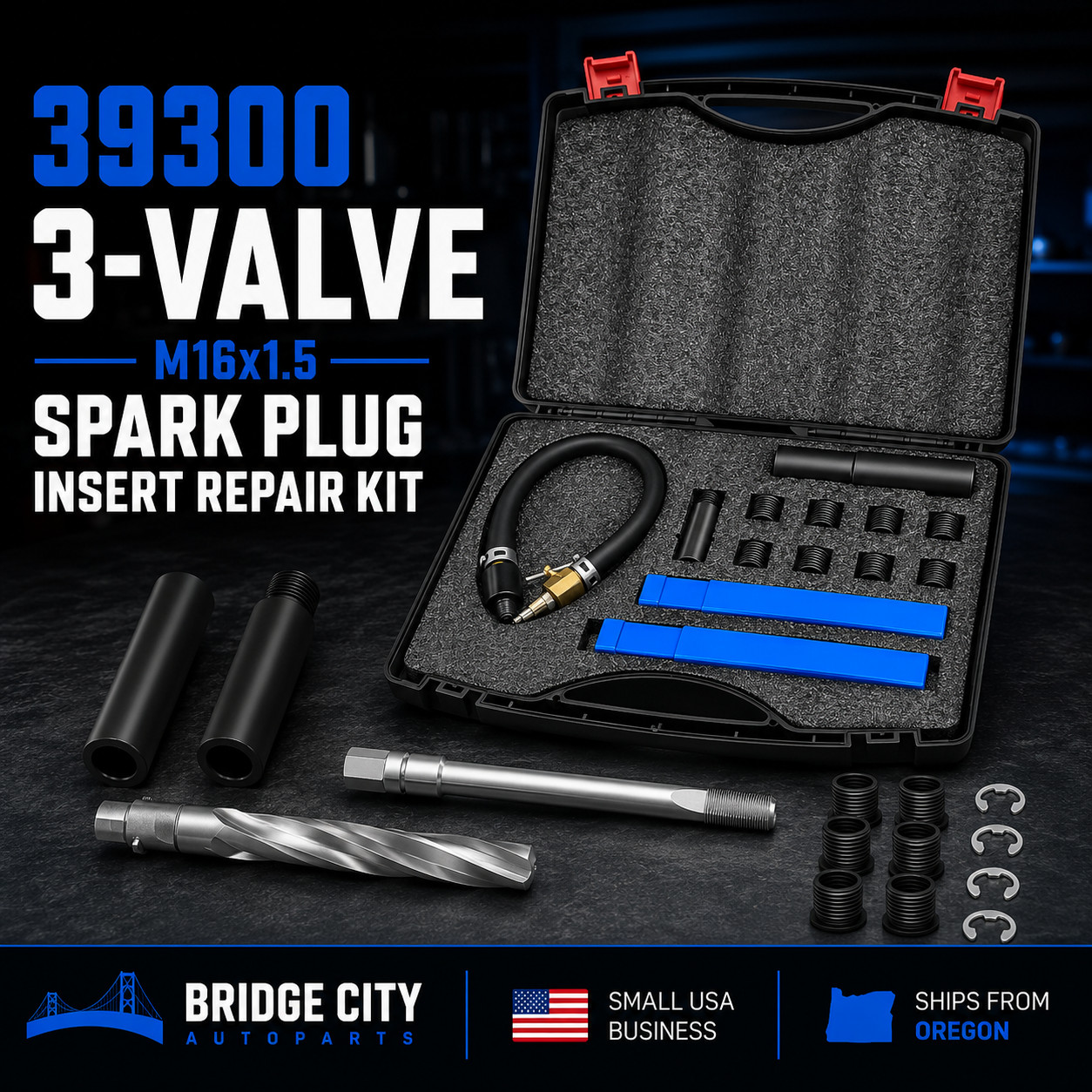 39300 3-Valve M16x1.5 Sparkplug Insert Repair Kit to Repair Spark Plug Thread 39300 3-Valve M16x1.5 Sparkplug Insert Repair Kit to Repair Spark Plug Thread