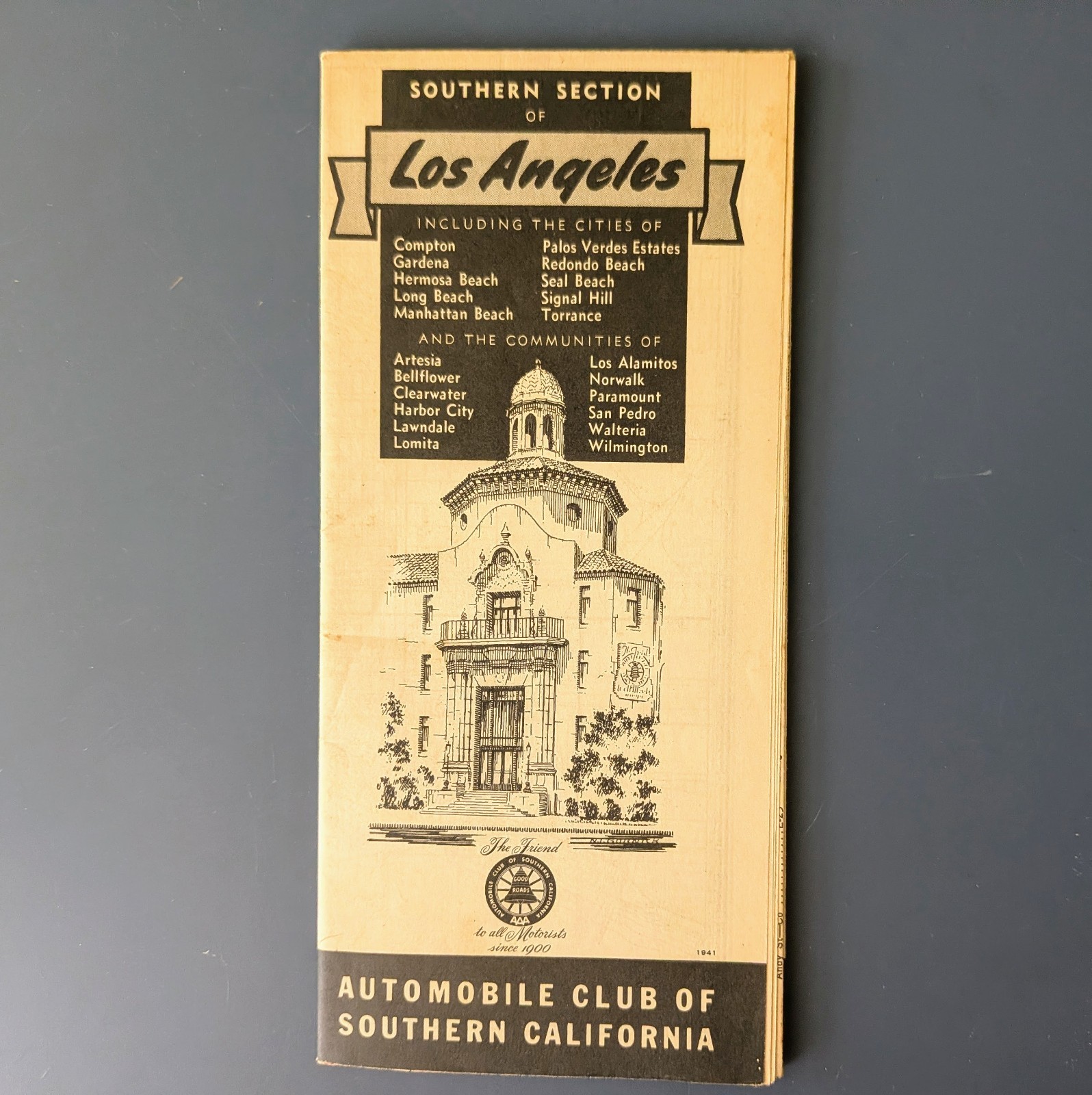 1941 Southern Los Angeles Map Long Beach San Pedro Torrance Palos Verdes AAA