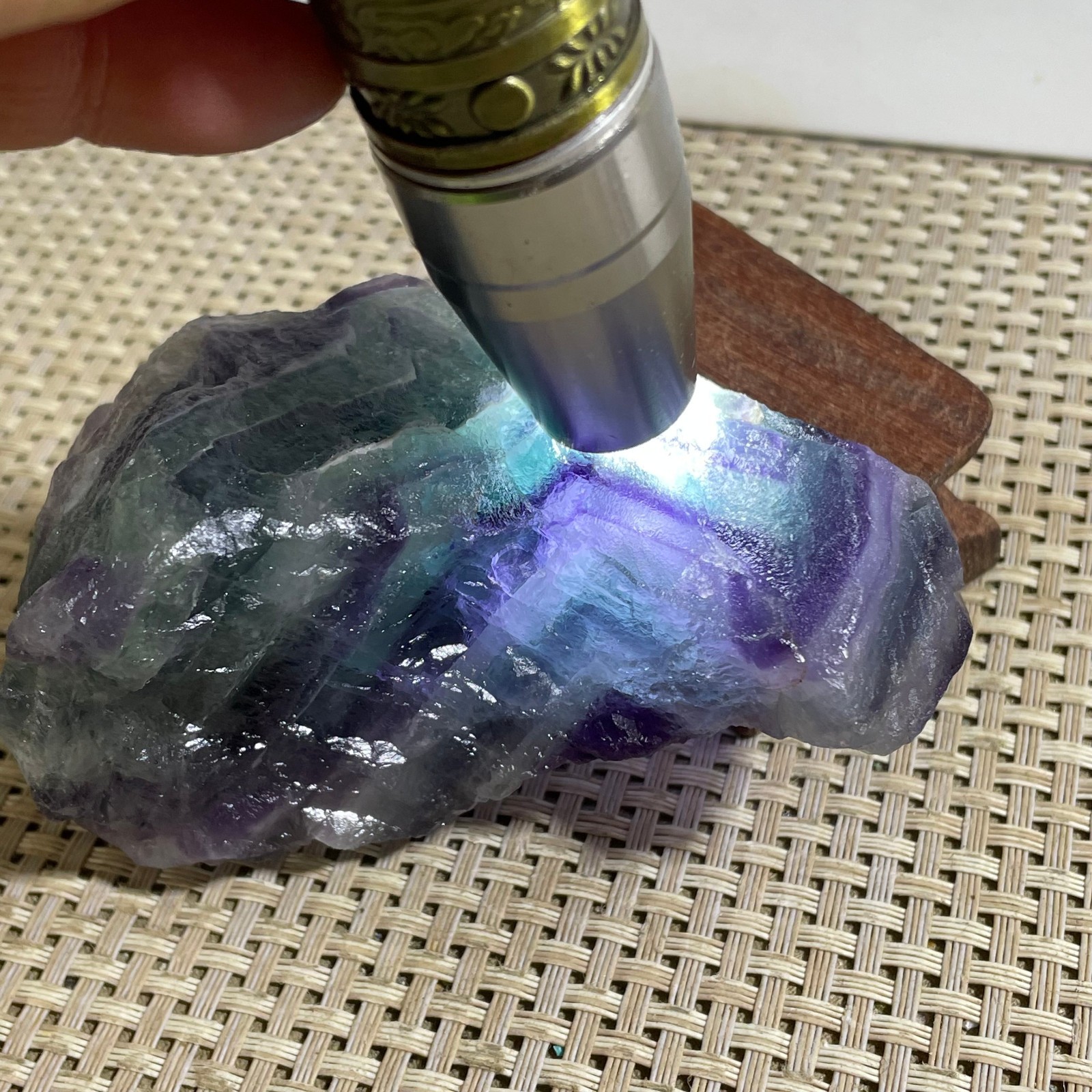 318g Natural beautiful Rainbow Fluorite Crystal Rough stone specimens cure