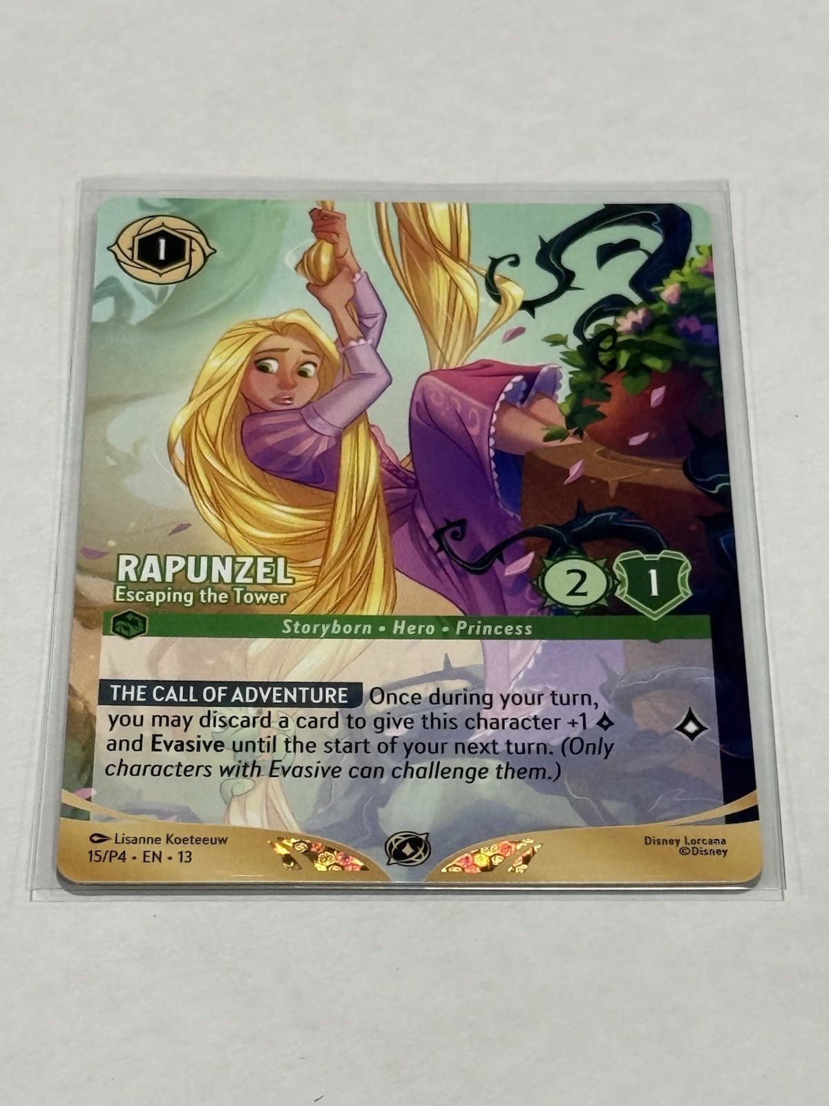 Disney Lorcana Rapunzel Escaping The Tower Participant Promo Attack Vine 15/P4 Disney Lorcana Rapunzel Escaping The Tower Participant Promo Attack Vine 15/P4