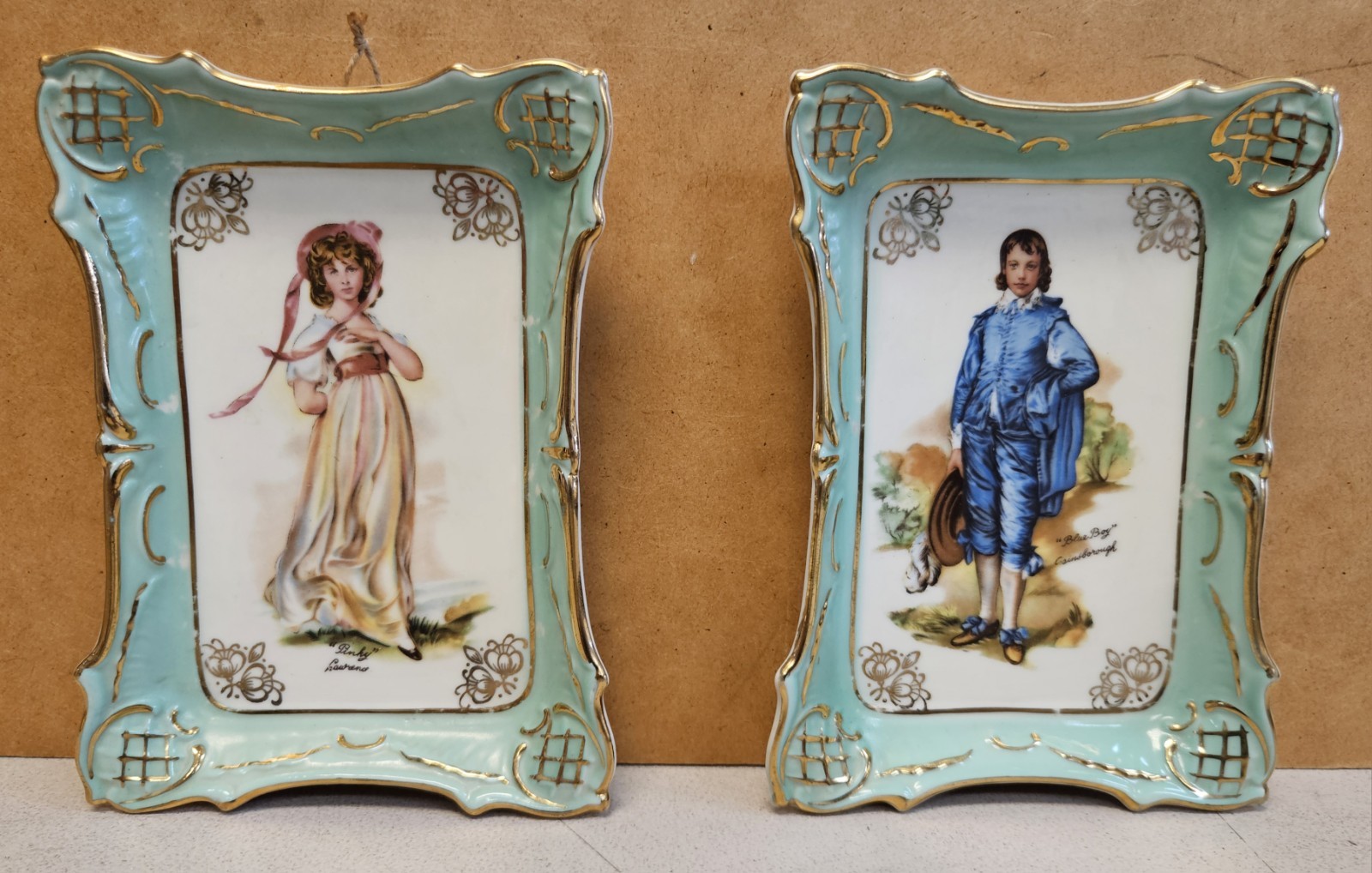 Vintage PINK GIRL AND BLUE BOY Porcelain Trinket Pin Dish Plates GAINSBOROUGH