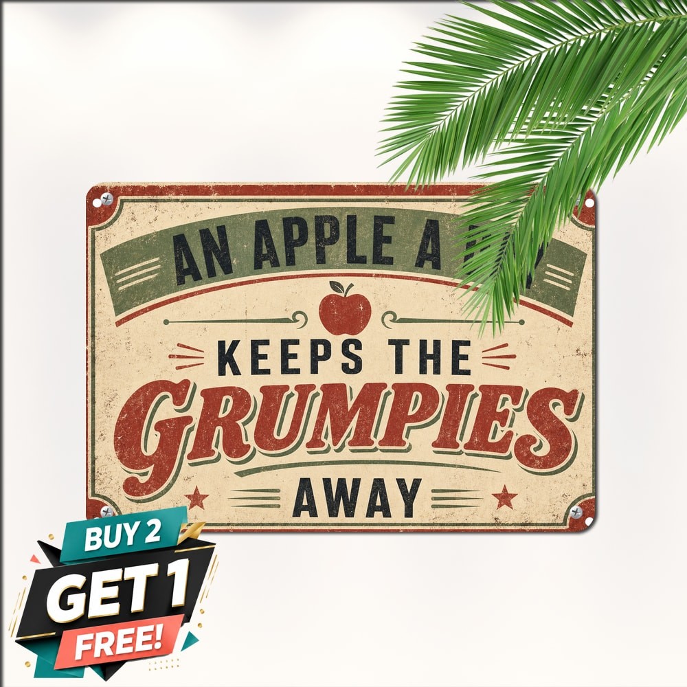 An Apple A Day Thrown Funny Metal Tin Sign Novelty Kitchen Wall Decor Plaque