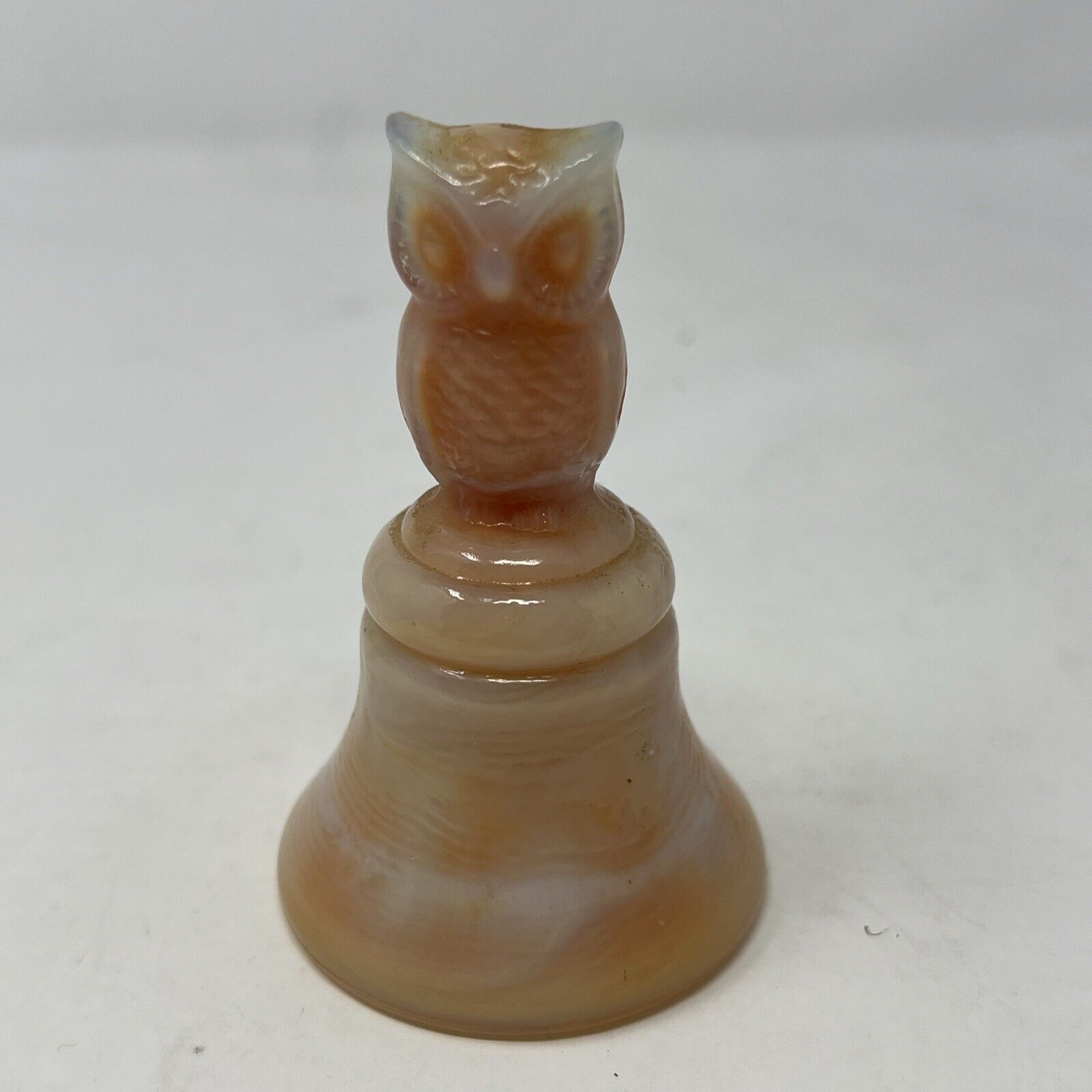 Boyd Crystal Art Slag Glass Owl Bell #32 Indian Orange 10-11-85 Made in USA 2nd