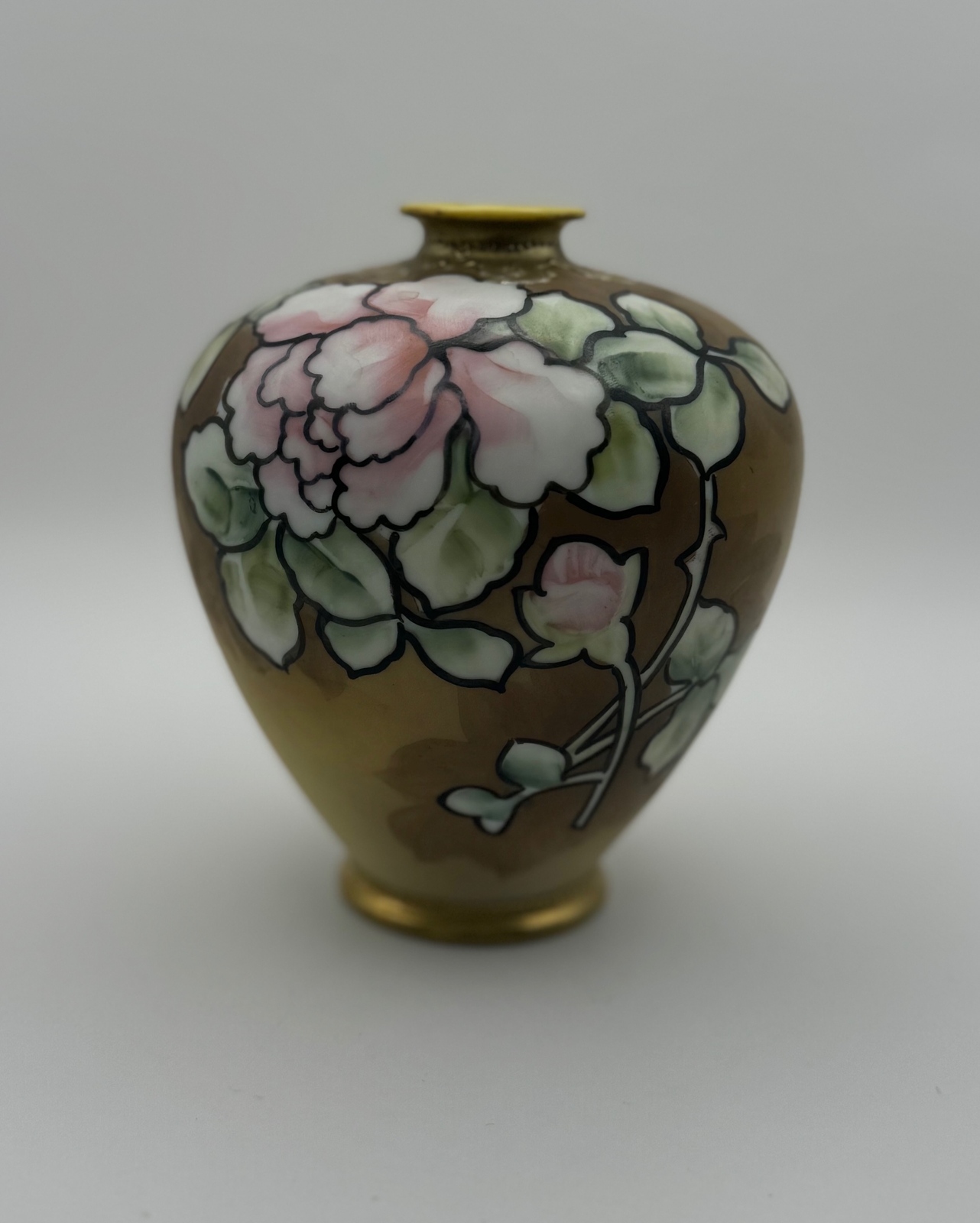 Antique Hand Painted Nippon Porcelain Vase Floral Design Gold Ground c. 1900s