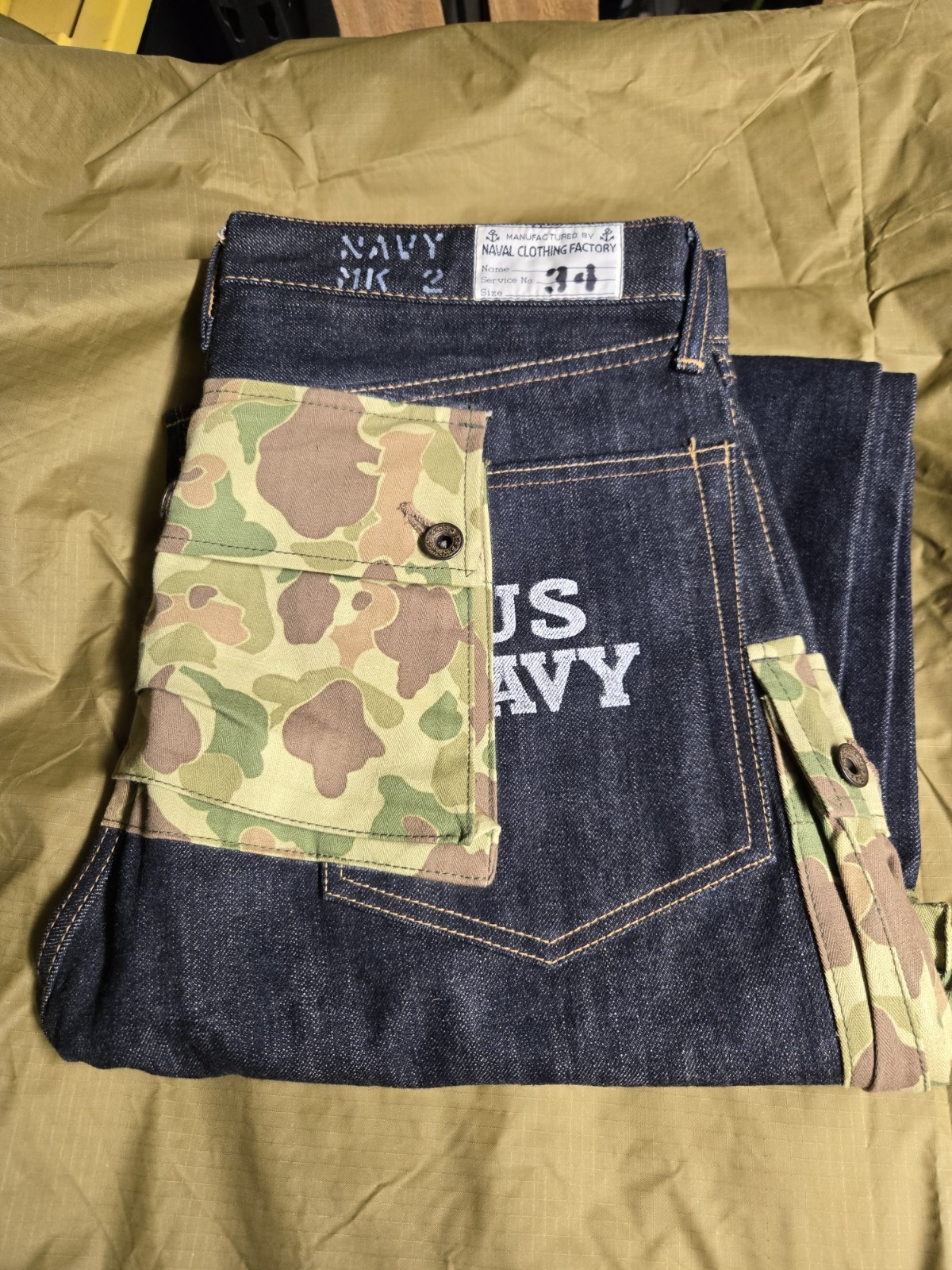 RMC Japan Denim Jeans Frogskin Camo Cargo 34 36 Monkey Pants USN WW2 P44 US RRL RMC Japan Denim Jeans Frogskin Camo Cargo 34 36 Monkey Pants USN WW2 P44 US RRL