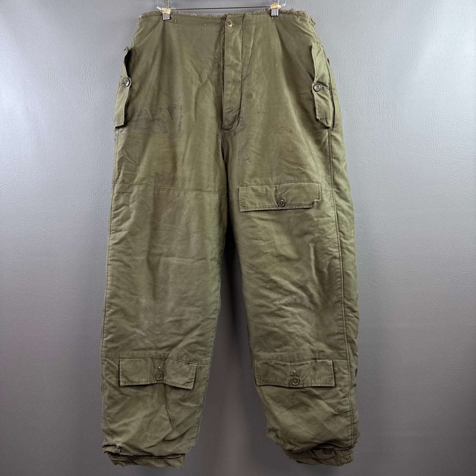 Vintage US Army Flight Pants Mens 38 Green WW II A10 Fleece Lined Military 34x30