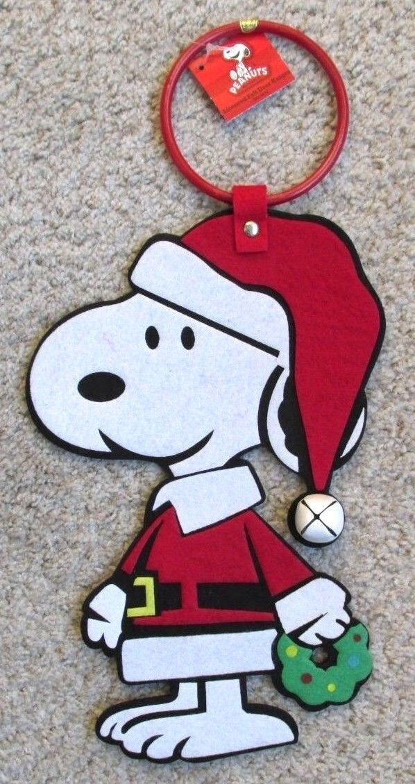 Peanuts Snoopy Christmas Felt Door Hanger 3D Santa Suit w/Real Jingle Bell New