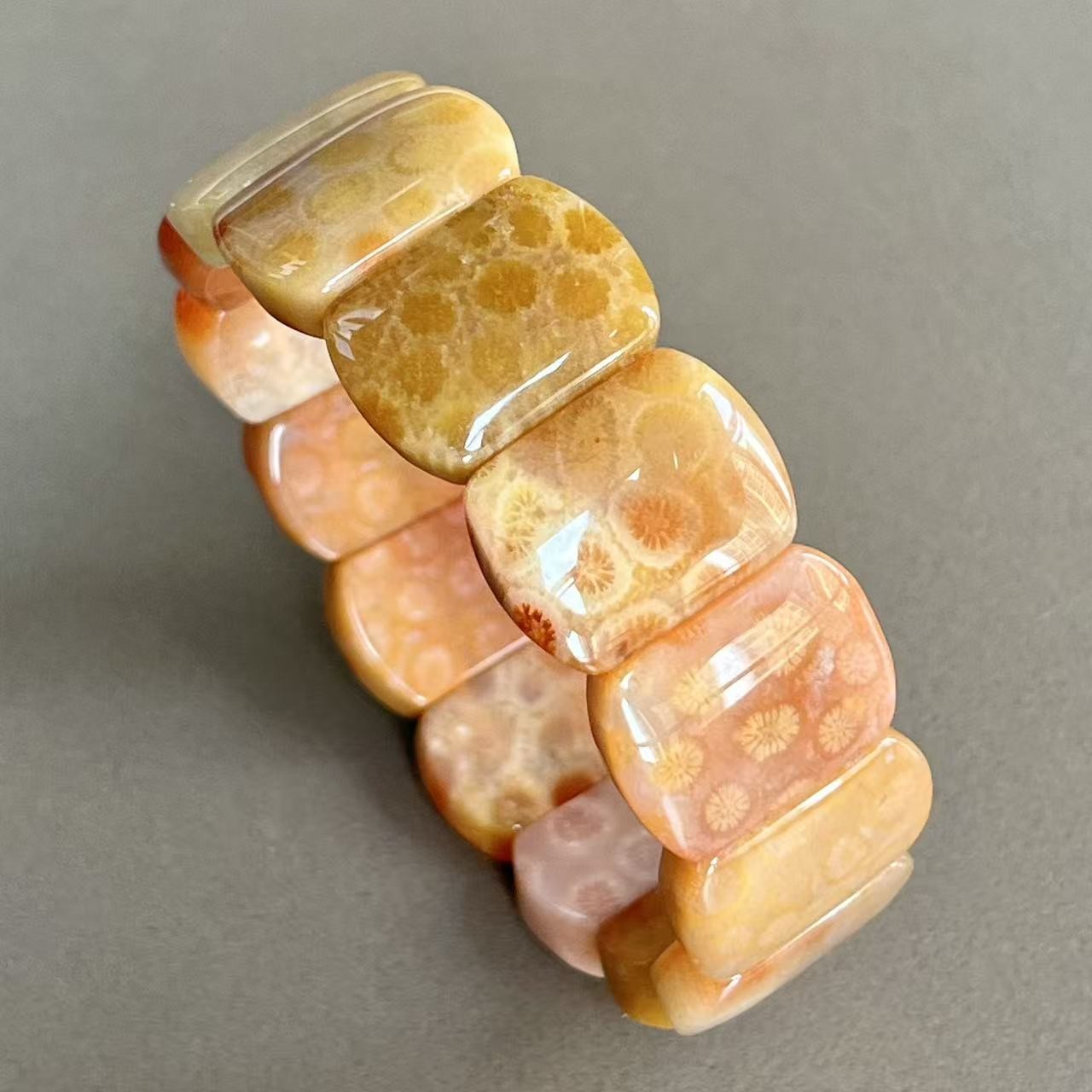 315Ct Chrysanthemum Coral Fossil Rectangle Beads Bracelet Chain One Of a Kind 315Ct Chrysanthemum Coral Fossil Rectangle Beads Bracelet Chain One Of a Kind
