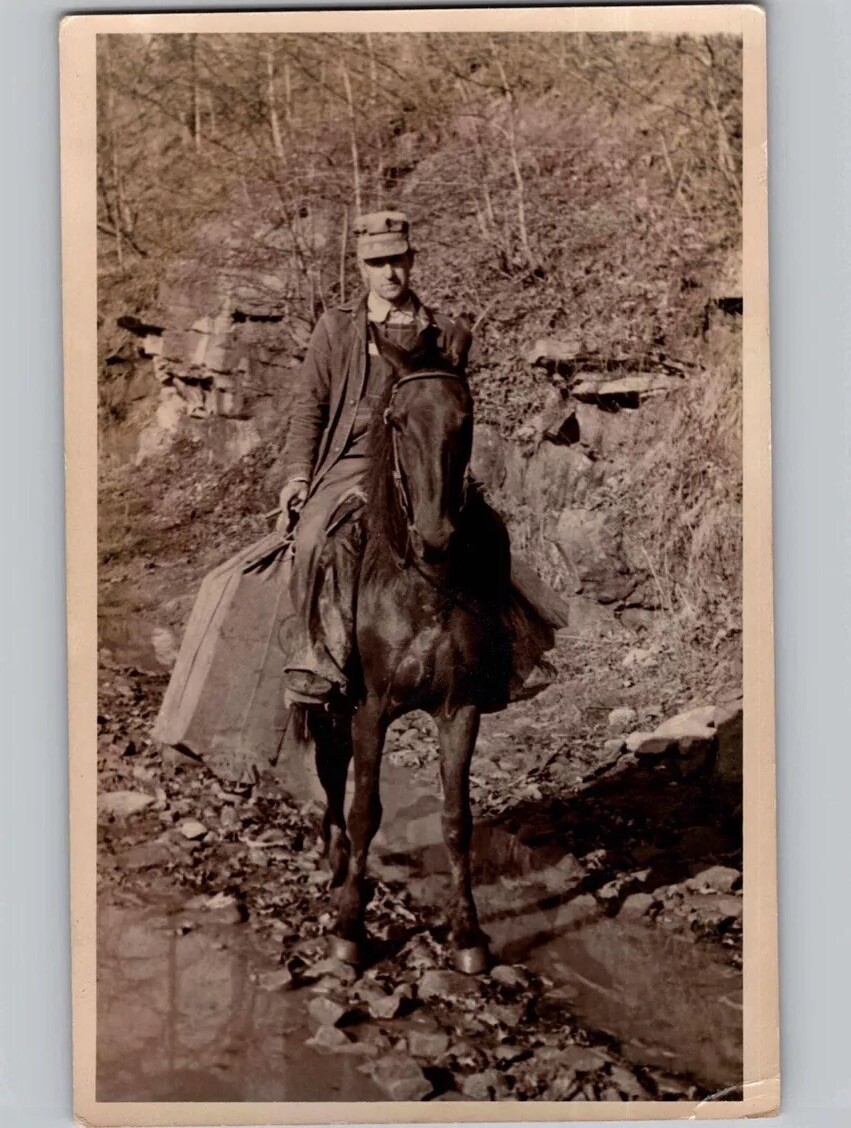 c1945 Man Delivering Mail On Horseback USPS Repro RPPC Real Photo Postcard