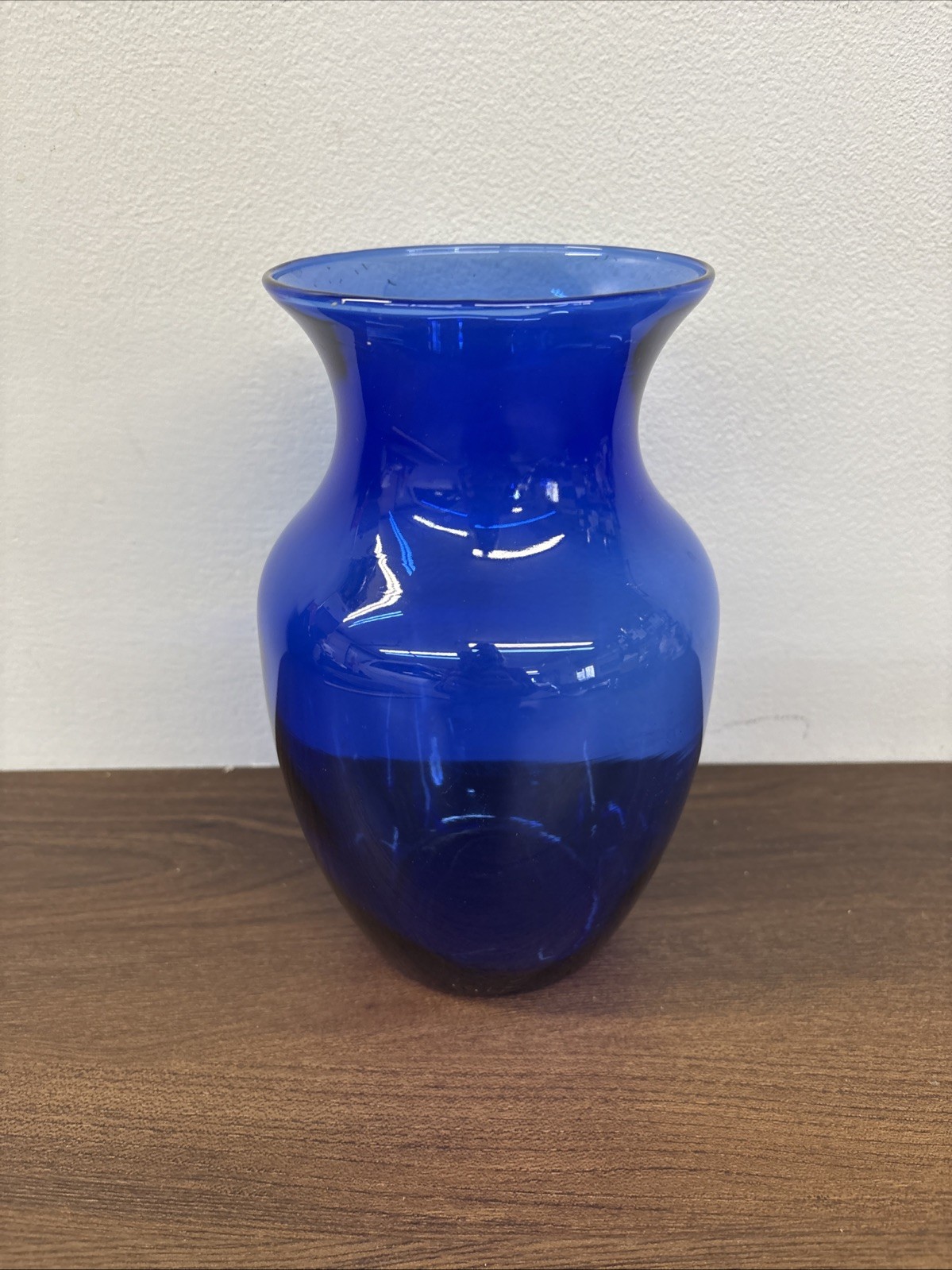 Vintage 8” Cobalt Blue Wide Mouth Glass Vase