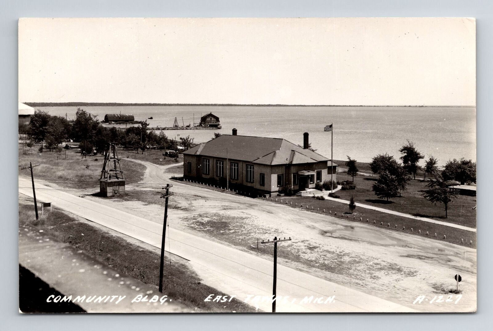 East Tawas MI-Michigan RPPC Community Building Real Photo c1930 Vintage Postcard