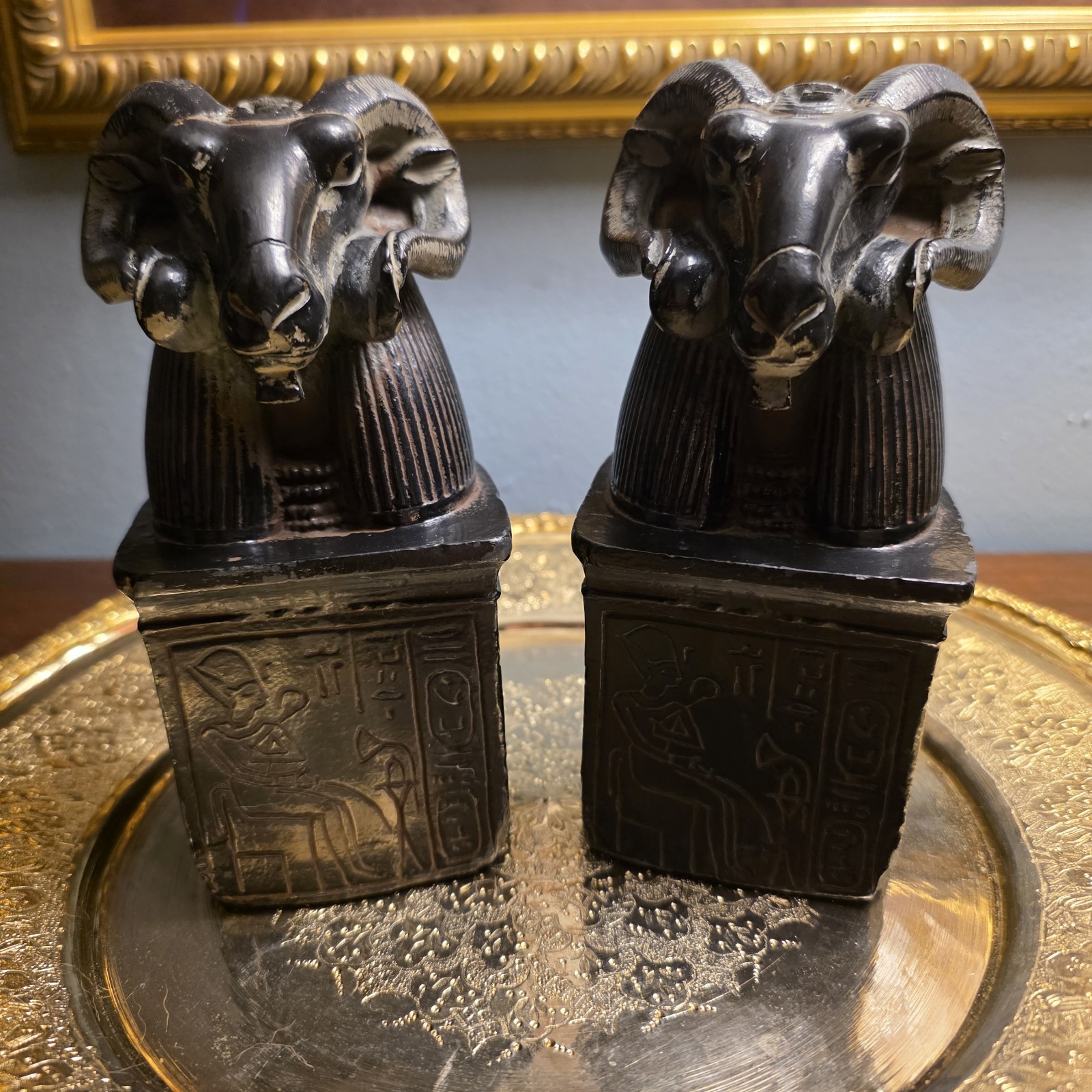 Vintage Metropolitan Museum Of Art Egyptian Ram Head God Amun Bookends 