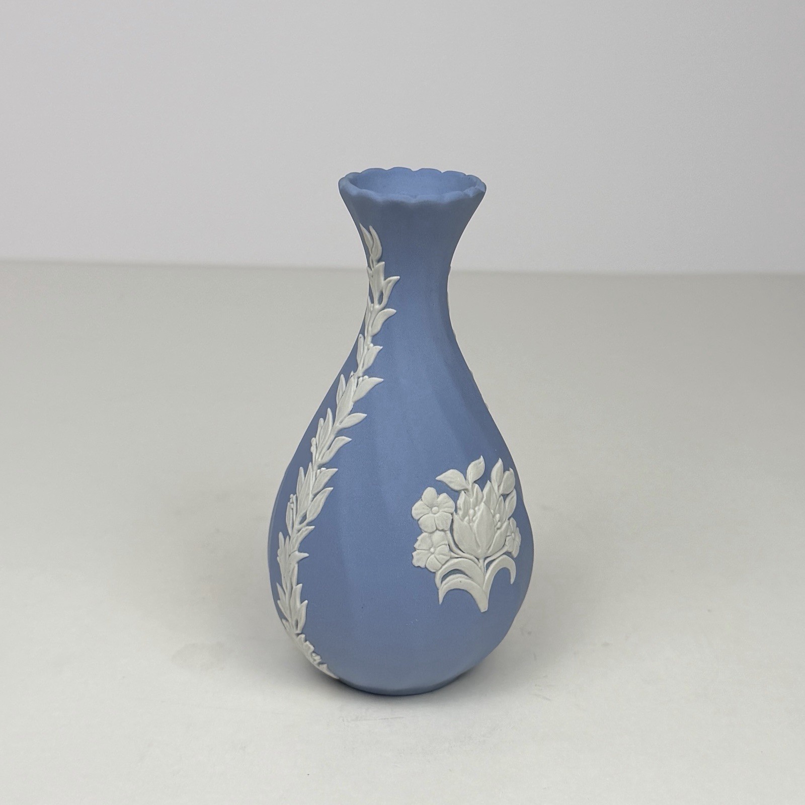 Vintage Wedgwood Jasperware Blue Bud Vase Floral 5.25”
