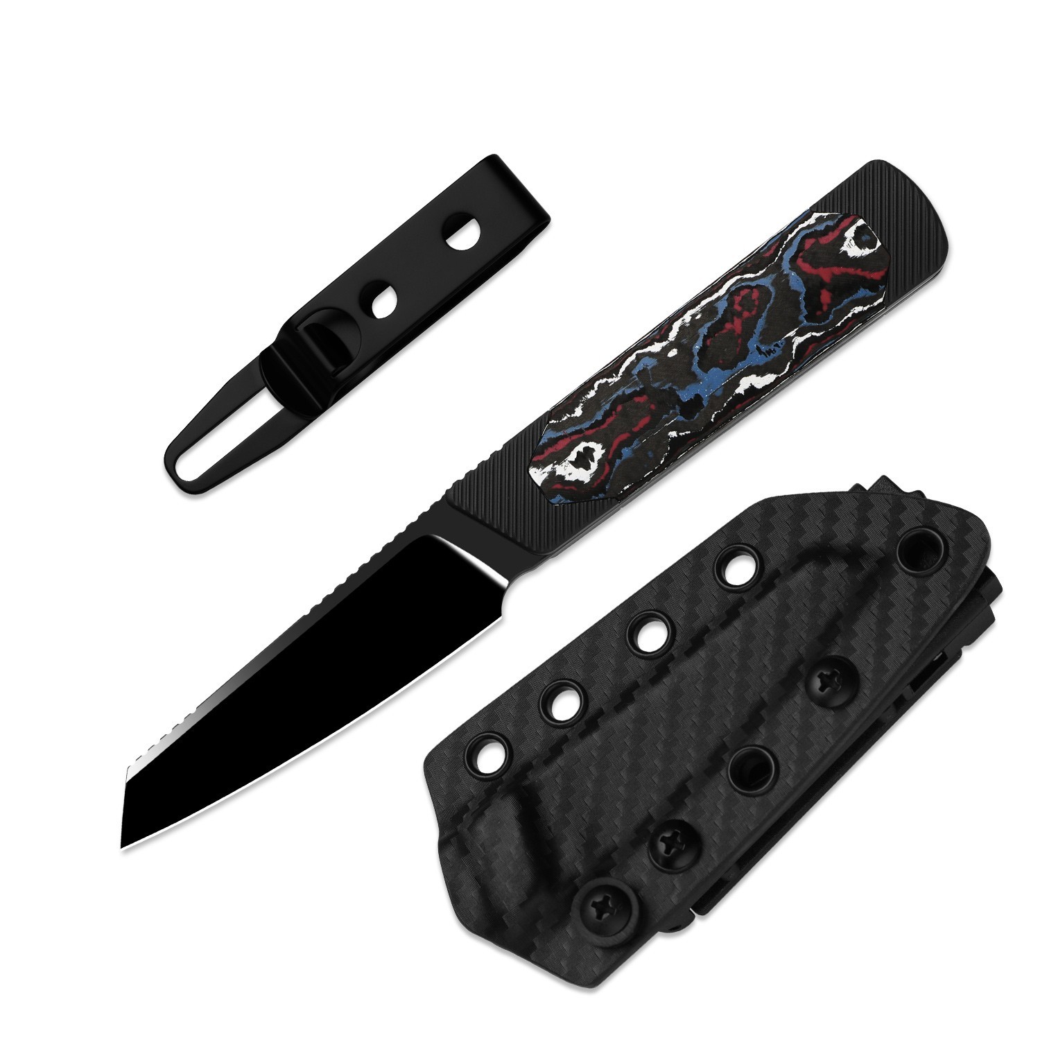 Kizer Hallow Fixed Knife Z-Wear PM Blade Aluminum &FatCarbon Handle With Sheath