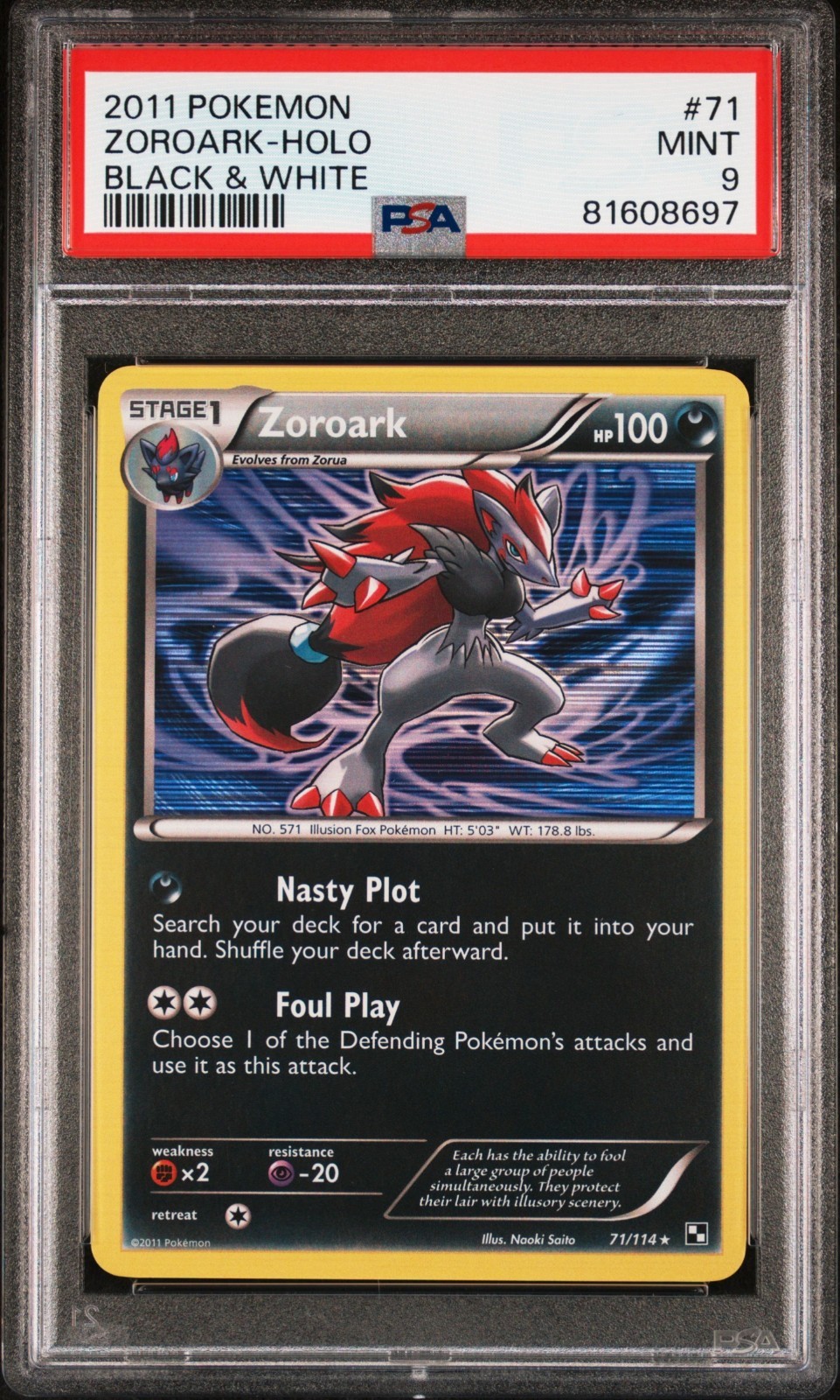 Zoroark Holo 71/114 PSA 9 Mint Black & White 2011 Pokemon Zoroark Holo 71/114 PSA 9 Mint Black & White 2011 Pokemon