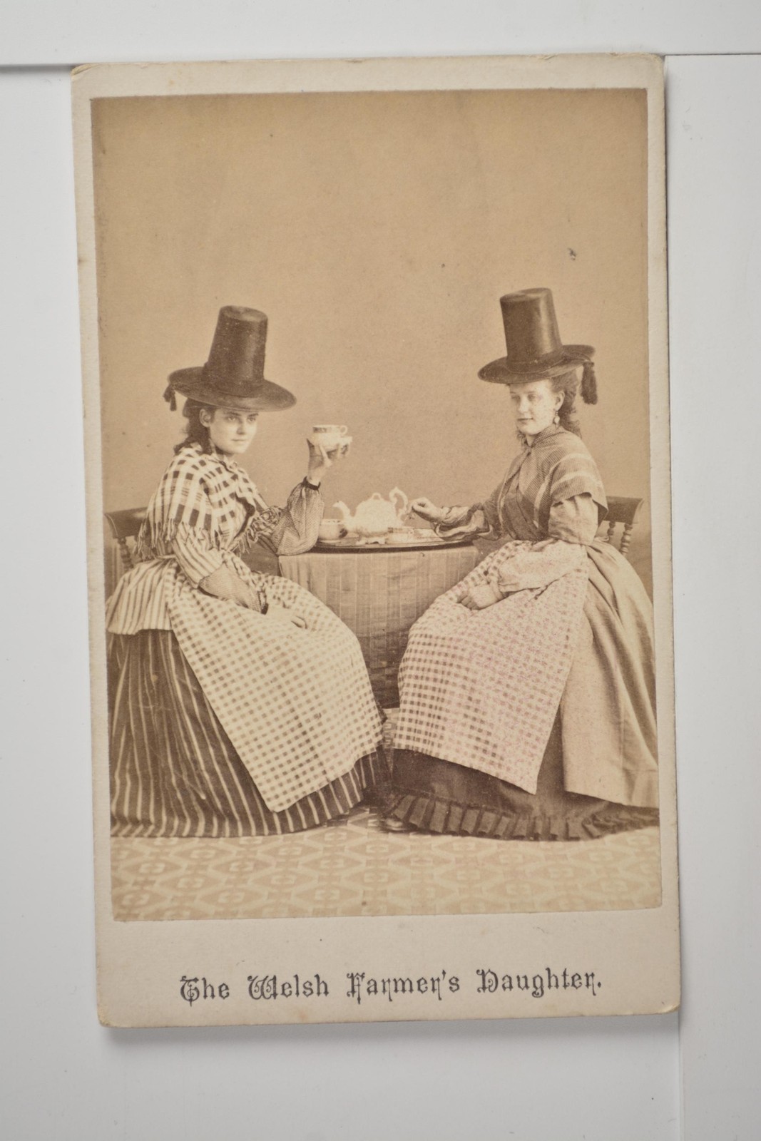 Welsh Farmers Daughter 2 Women Traditional Costume Tea Llandudno c1870s Photo