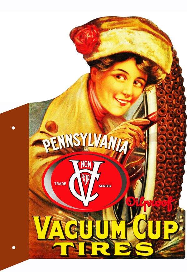 Pennsylvania Vacuum Cup Tires Flange Metal Sign 14x23