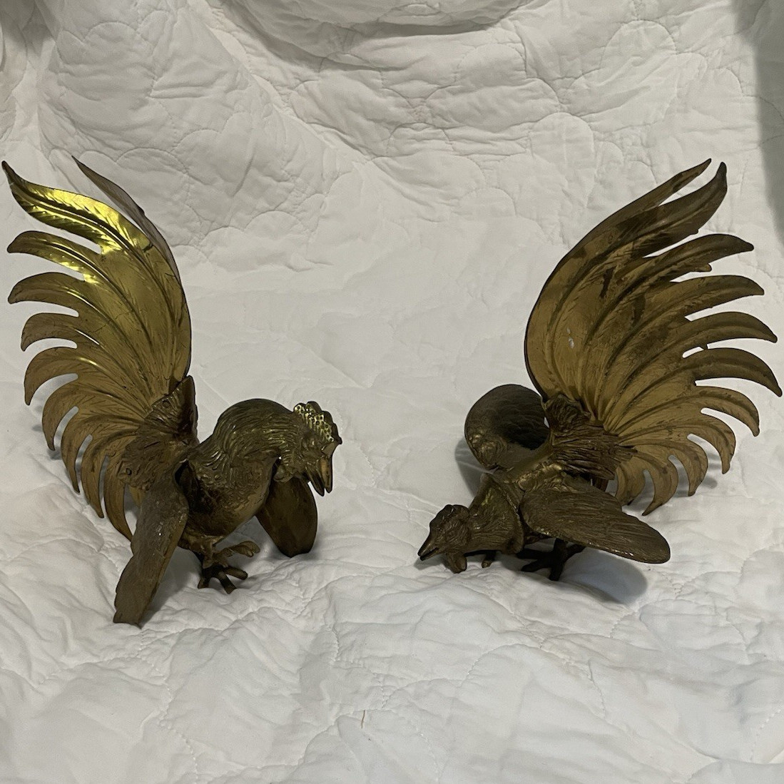 Pair Metal Rooster Figurines, Gold & Bronze Tone Metallic Finish, 3D, 2-Pack Pair Metal Rooster Figurines, Gold & Bronze Tone Metallic Finish, 3D, 2-Pack